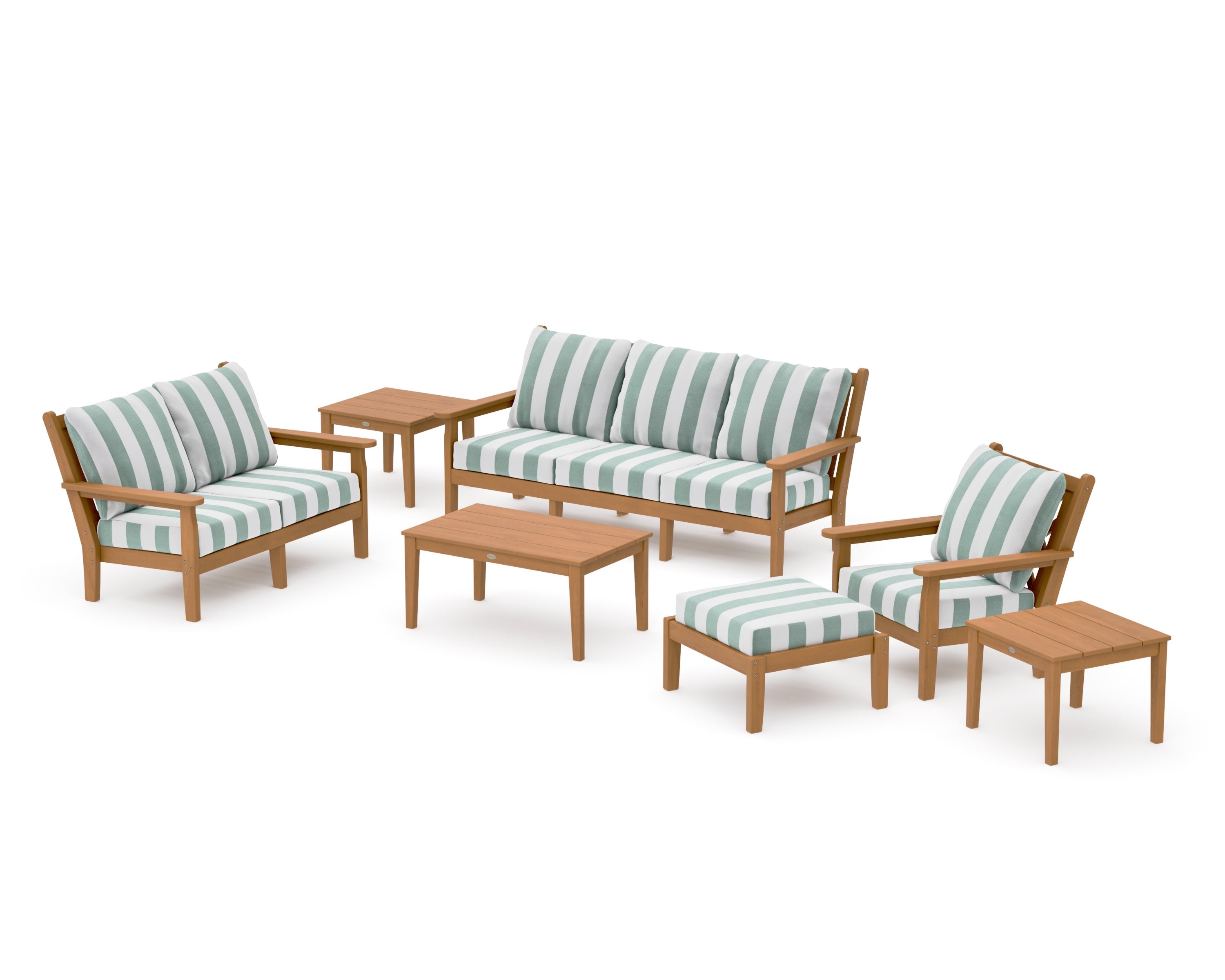 Chippendale 7-Piece Deep Seating Set in Natural / Cabana Stripe Glacier Spa