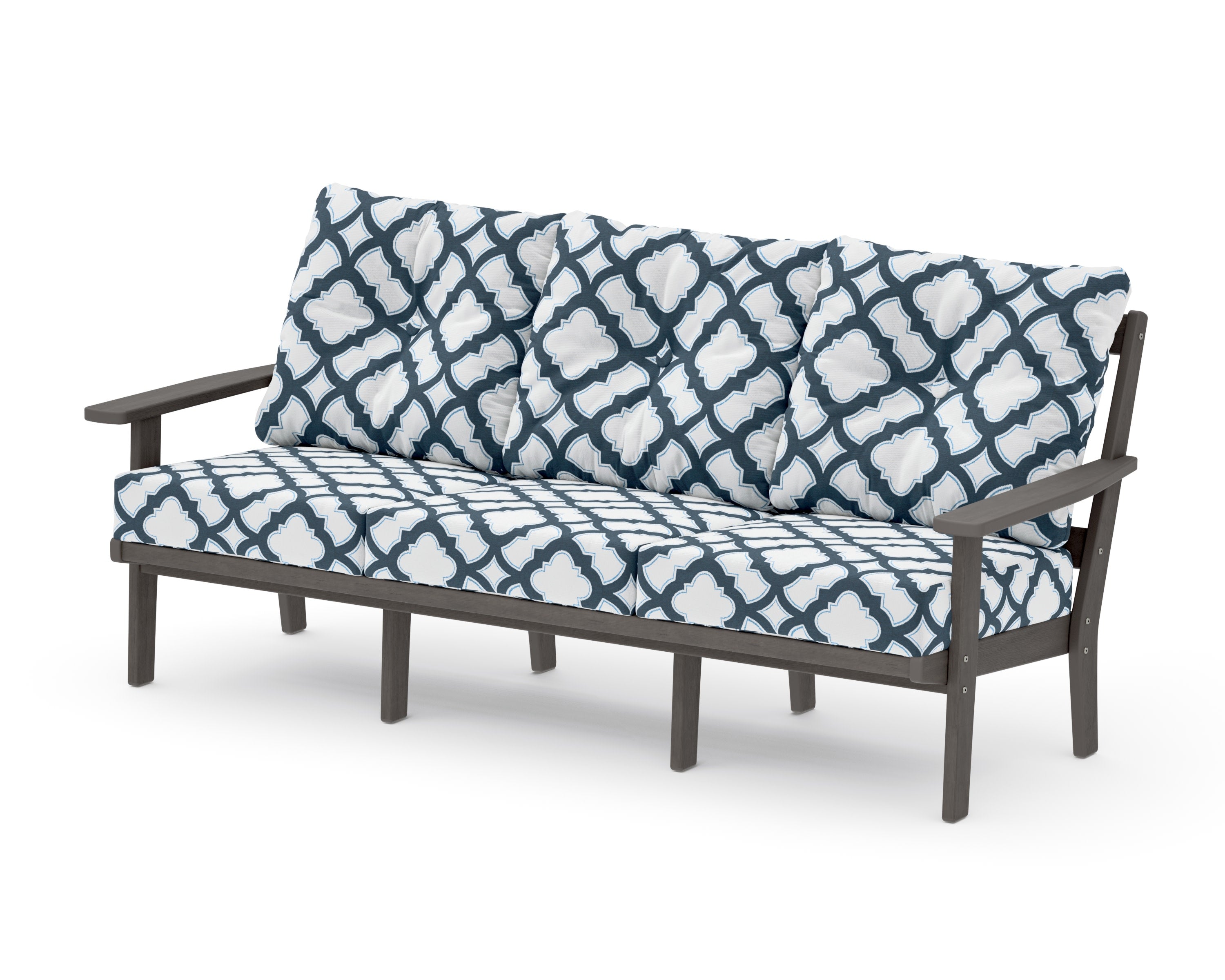 PrairieDeep Seating Sofa in Driftwood / Trellis Marine Indigo