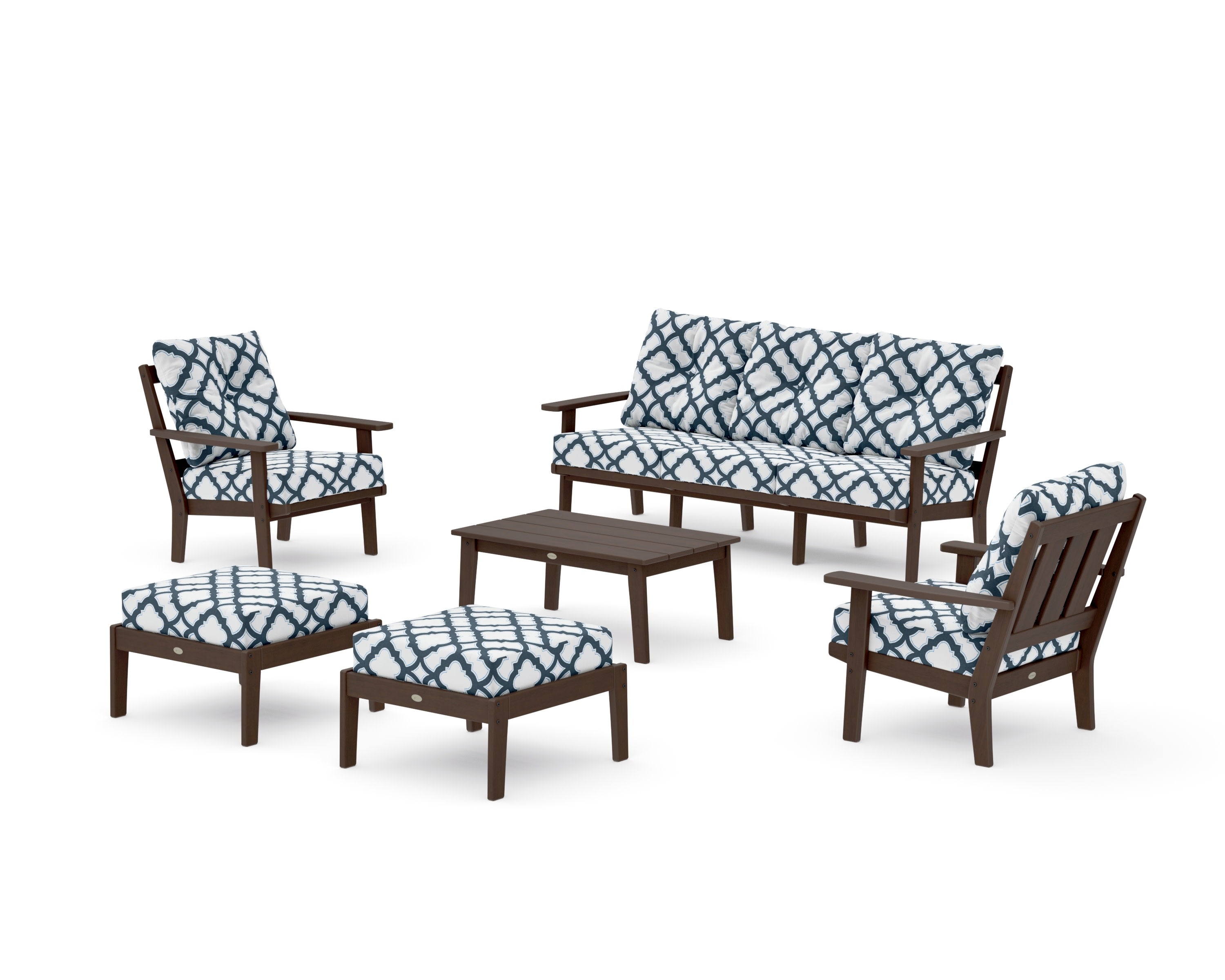 Oxford 6-Piece Lounge Sofa Set in Kona / Trellis Marine Indigo