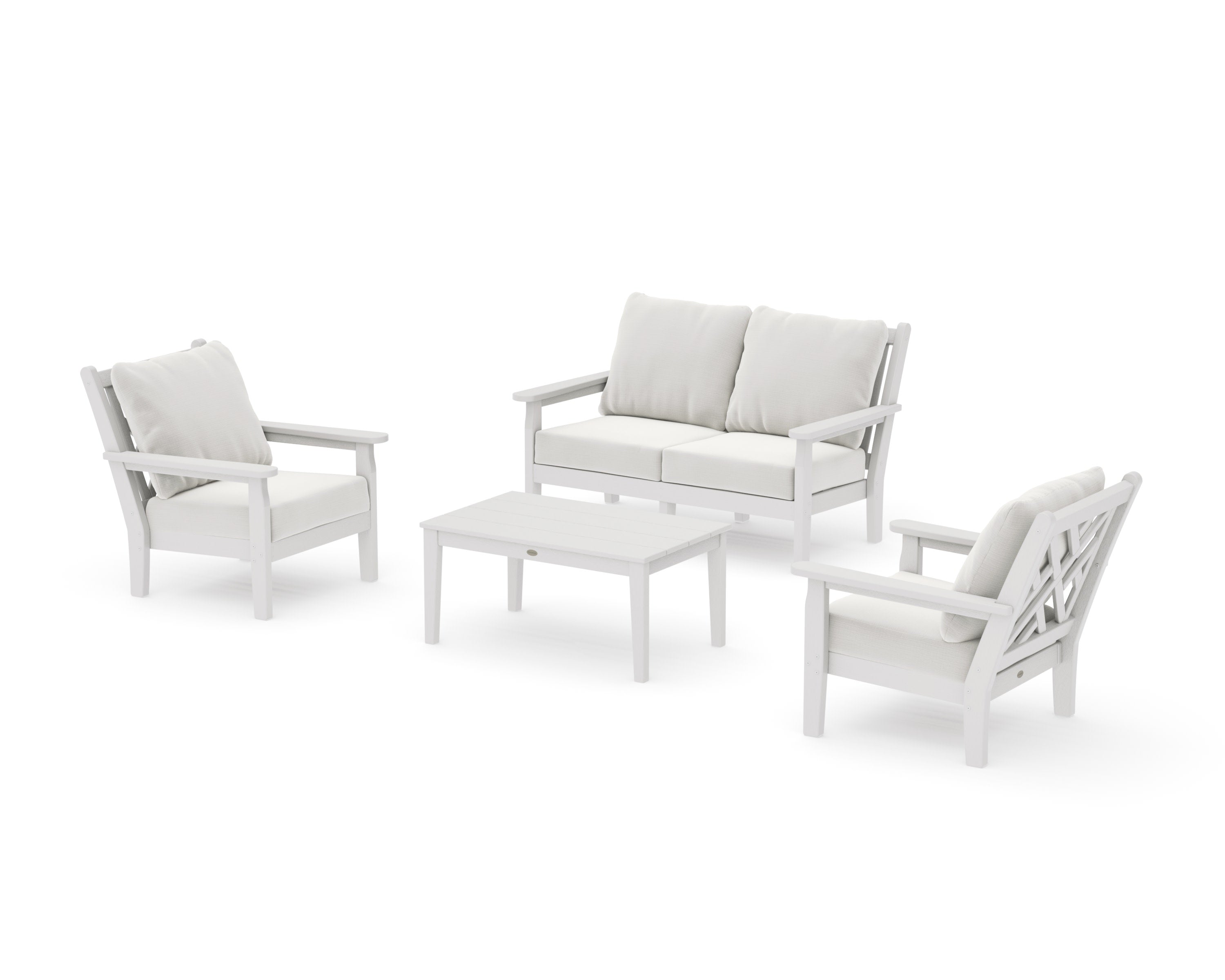 Chippendale 4-Piece Deep Seating Set with Loveseat in Vintage White / Natural Linen