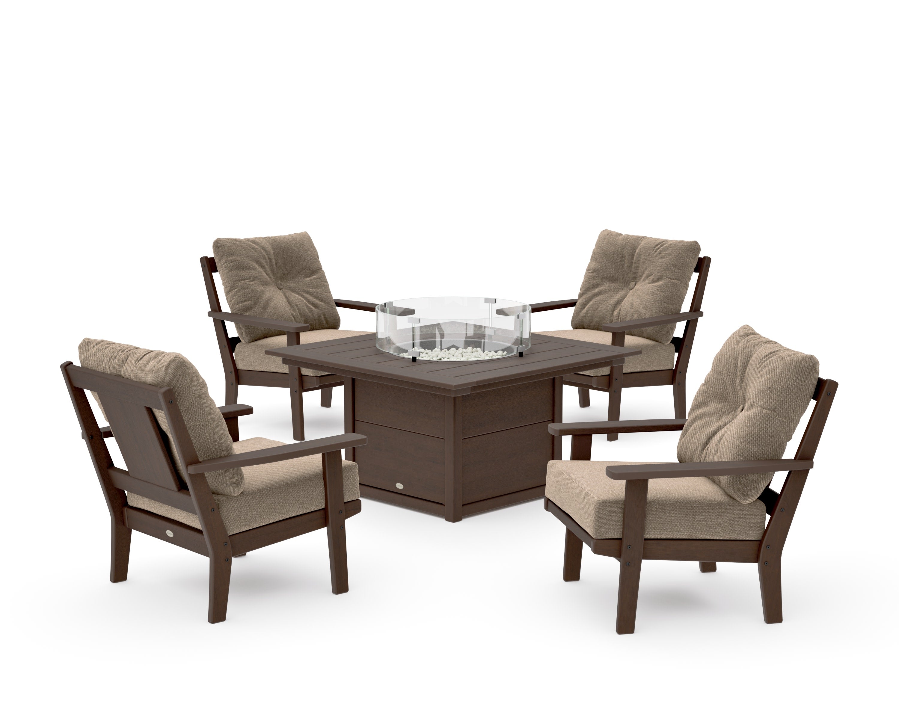 Prairie 5-Piece Deep Seating Set with Fire Pit Table in Kona / Spiced Burlap