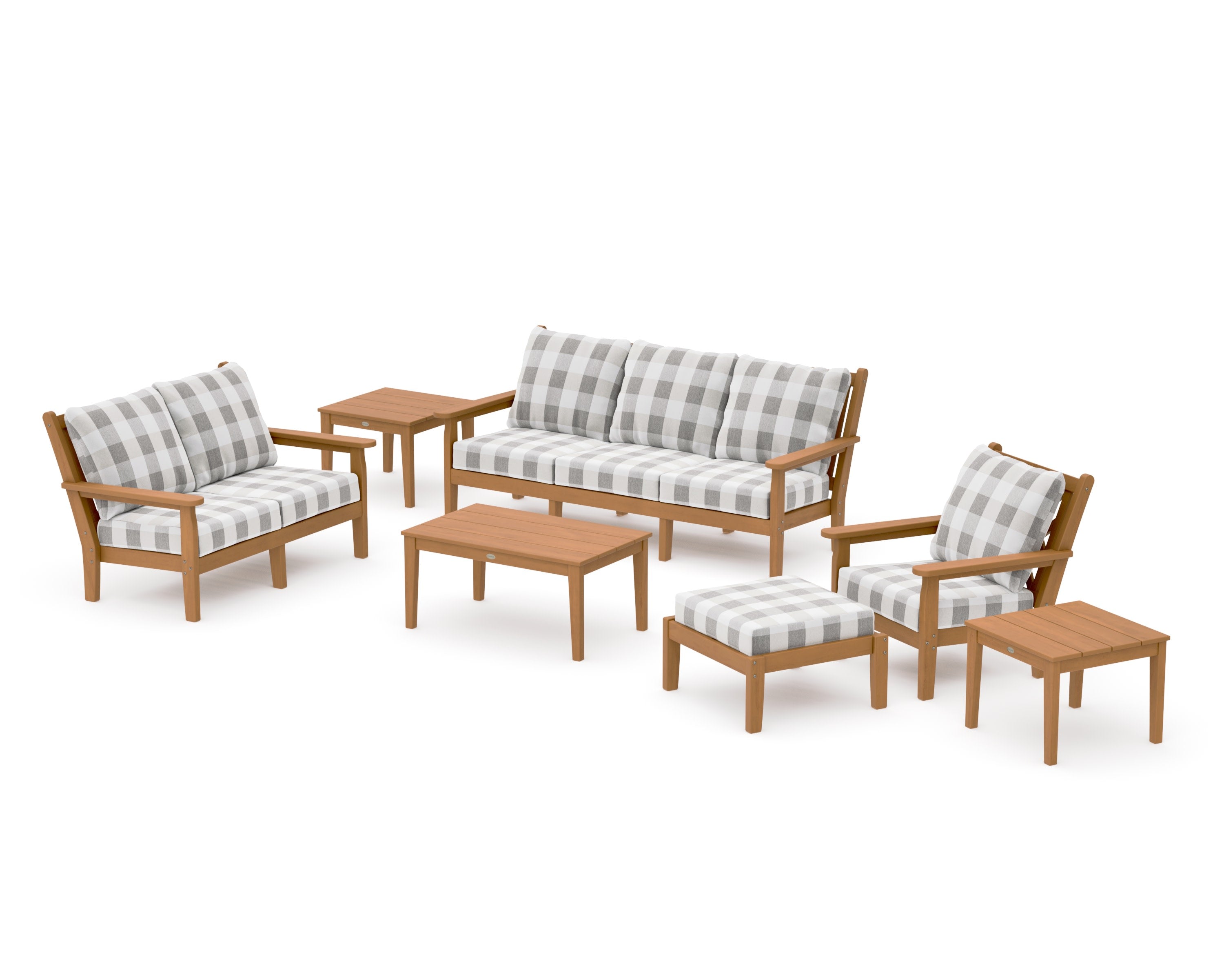 Chippendale 7-Piece Deep Seating Set in Natural / Buffalo Plaid Grey Mist