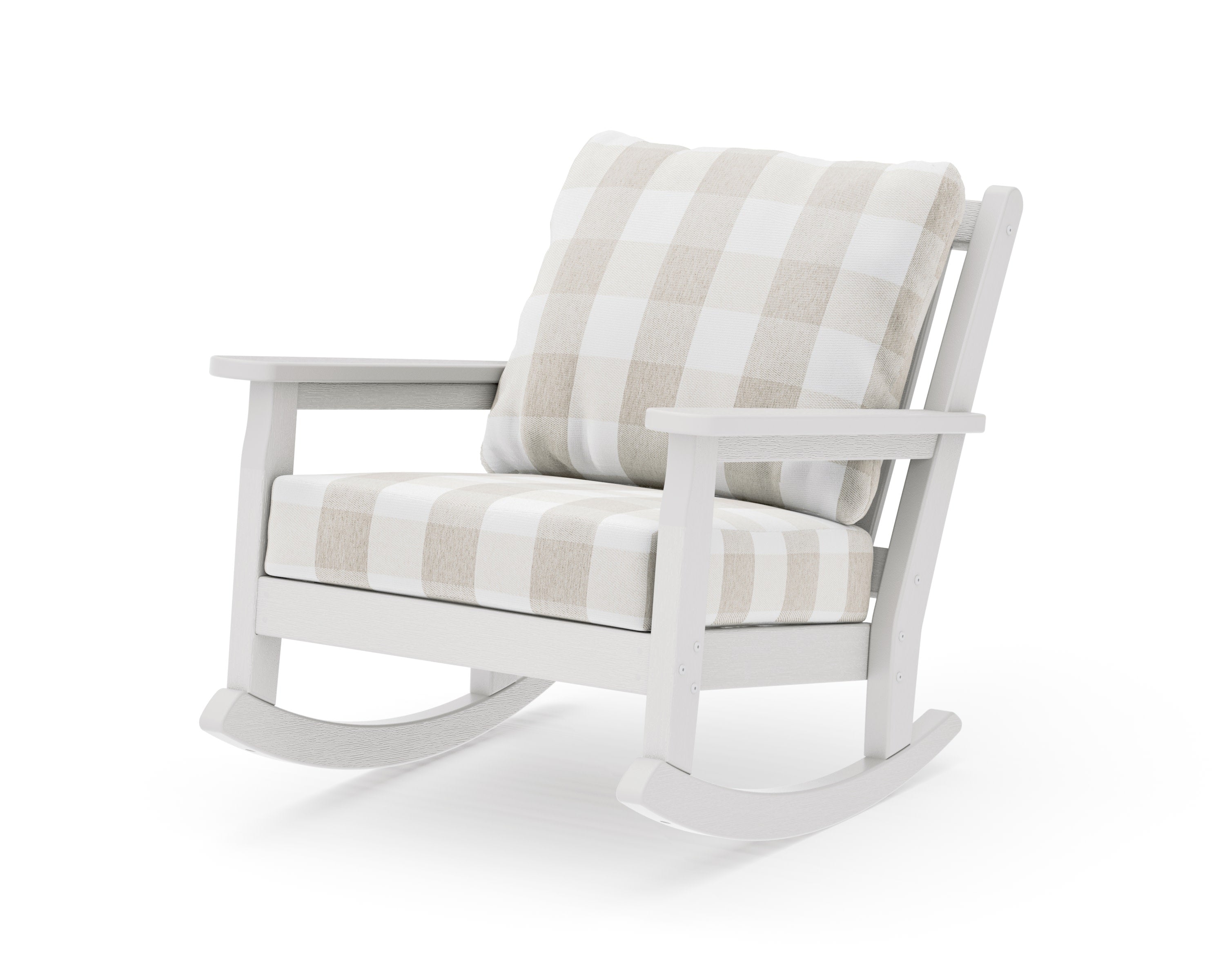 Chippendale Deep Seating Rocking Chair in Vintage White / Buffalo Plaid Dune Burlap