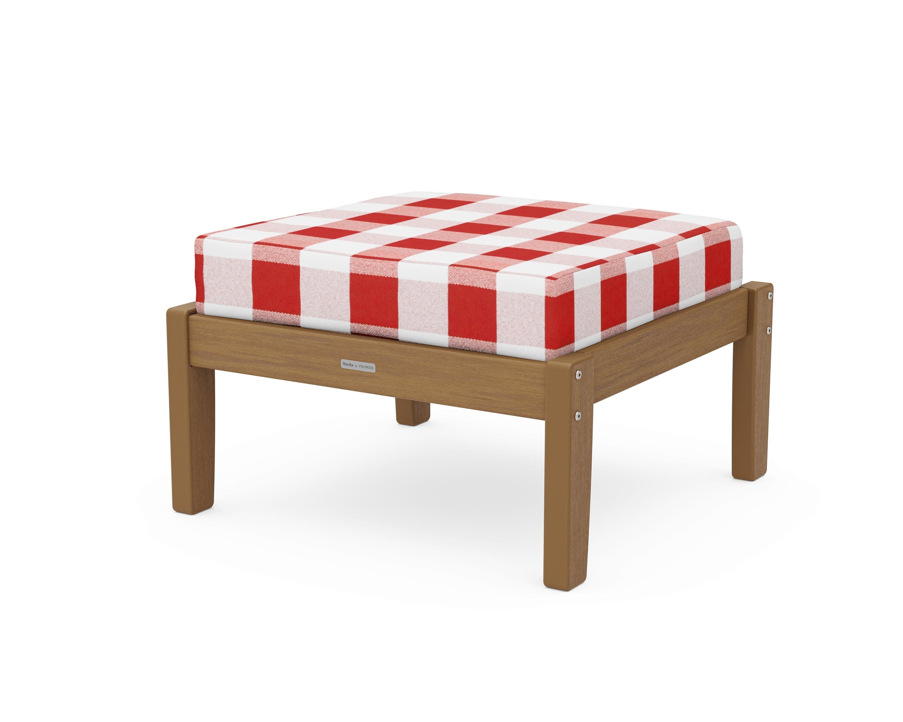 Chinoiserie Deep Seating Ottoman in Natural / Buffalo Plaid Crimson
