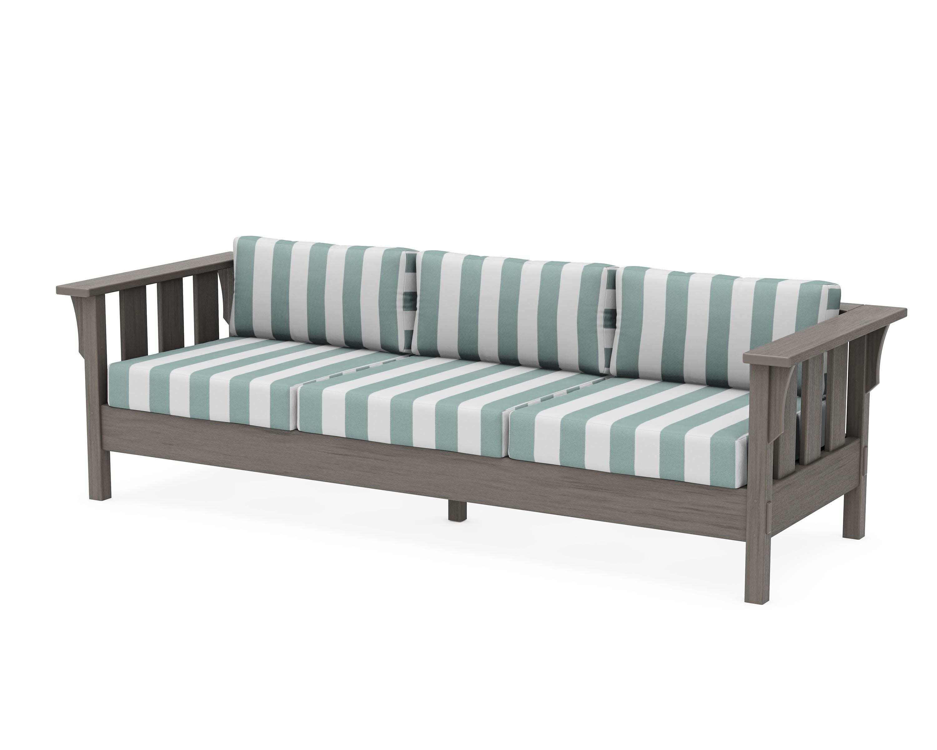 Acadia Deep Seating Sofa in Driftwood / Cabana Stripe Glacier Spa