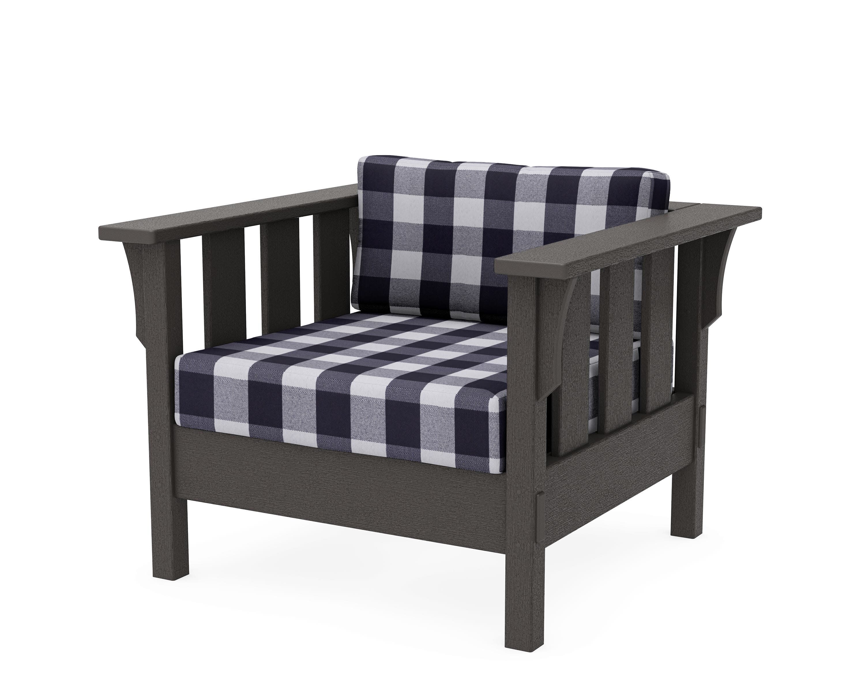 Acadia Deep Seating Chair in Vintage Coffee / Buffalo Plaid Navy