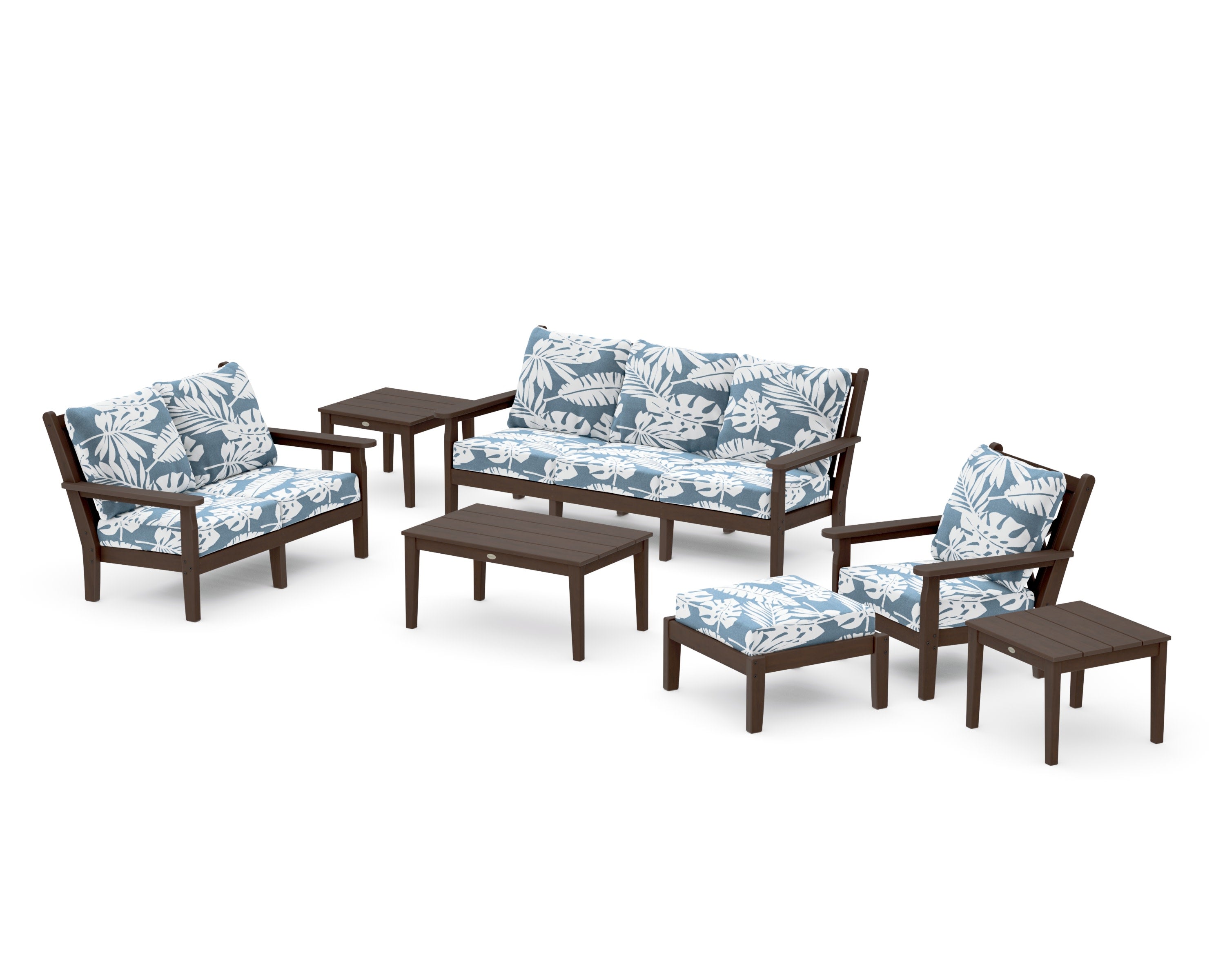 Chippendale 7-Piece Deep Seating Set in Kona / Leaf Sky Blue