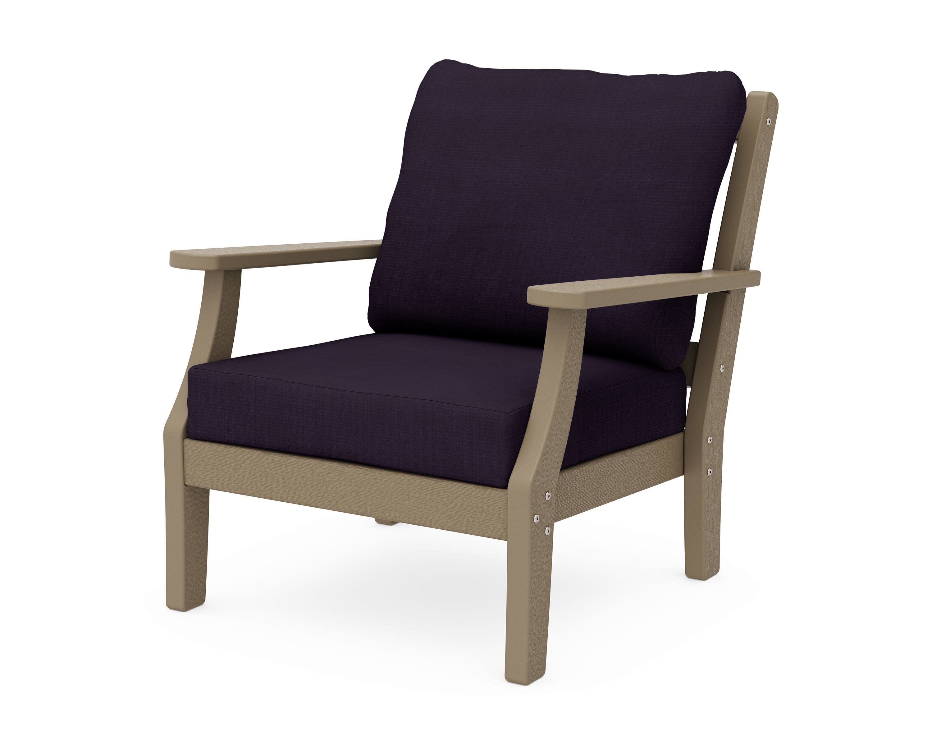Chinoiserie Deep Seating Chair in Vintage Sahara / Navy Linen