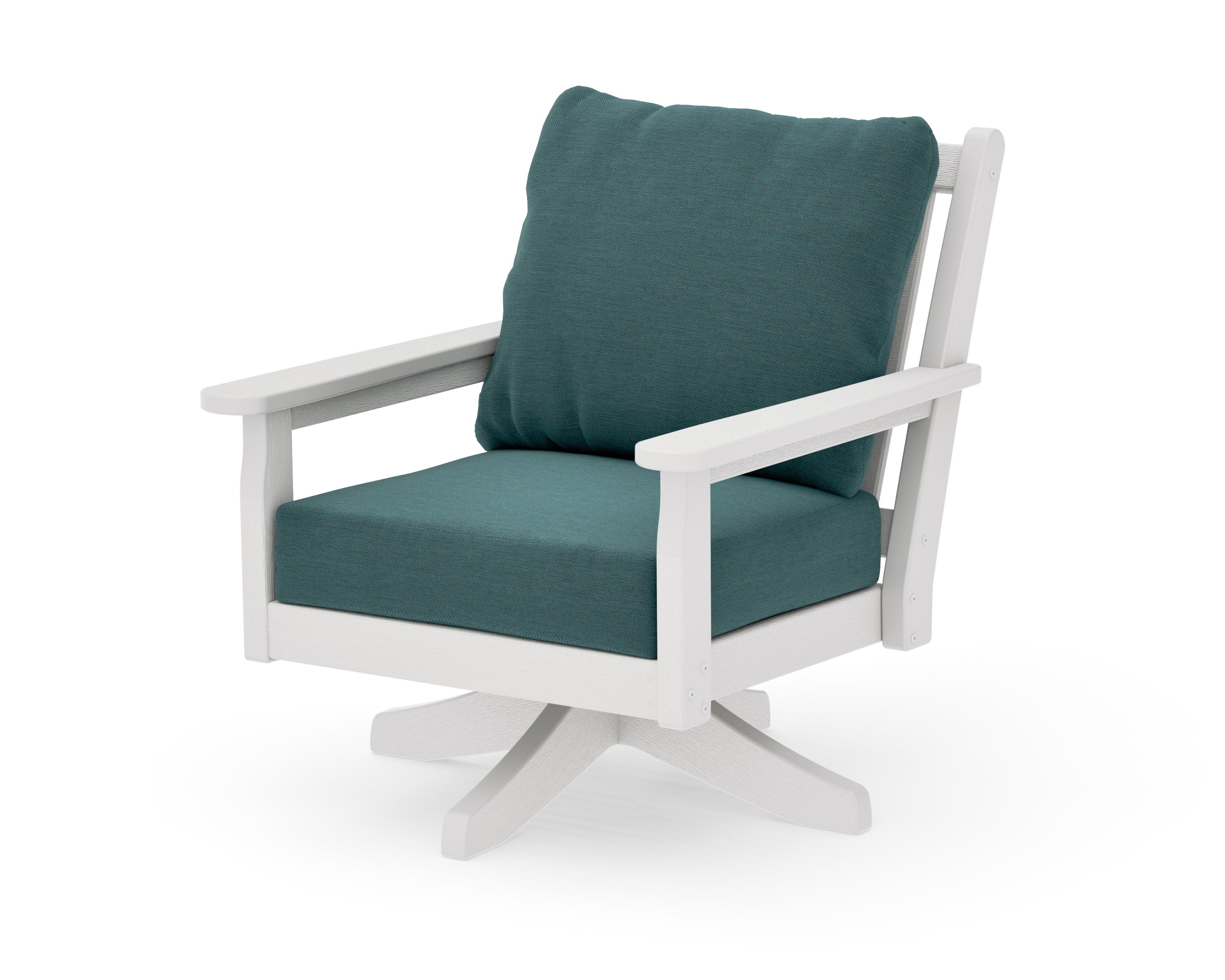 Chippendale Deep Seating Swivel Chair in Vintage White / Ocean Teal