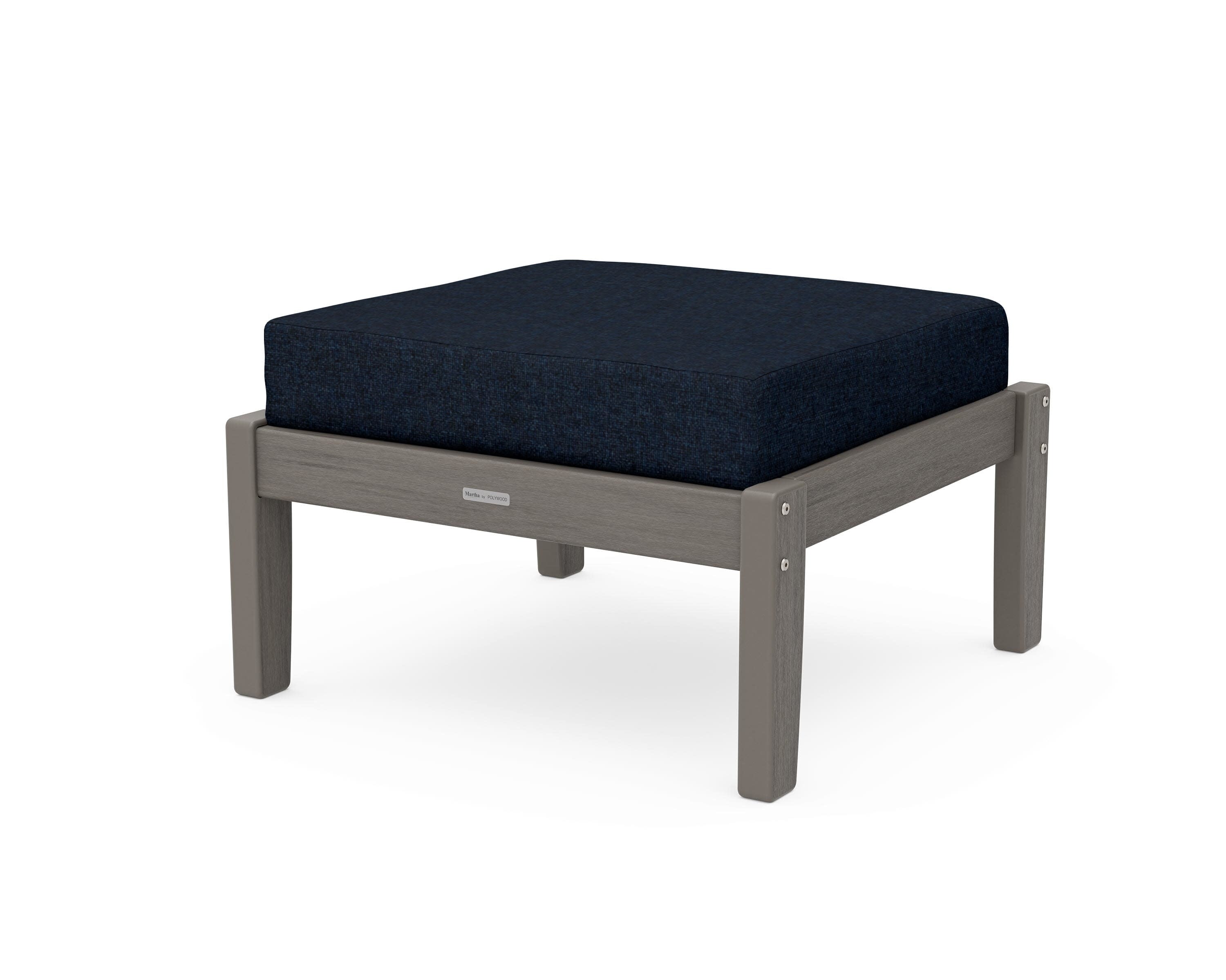 Chinoiserie Deep Seating Ottoman in Driftwood / Marine Indigo