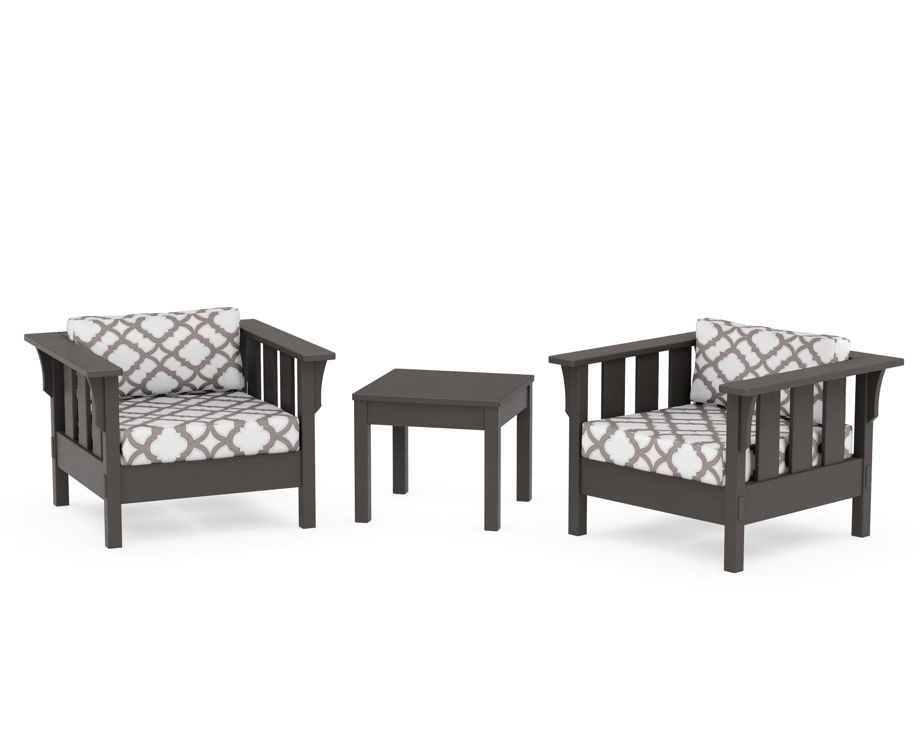 Acadia 3-Piece Deep Seating Set in Vintage Coffee / Trellis Grey Mist