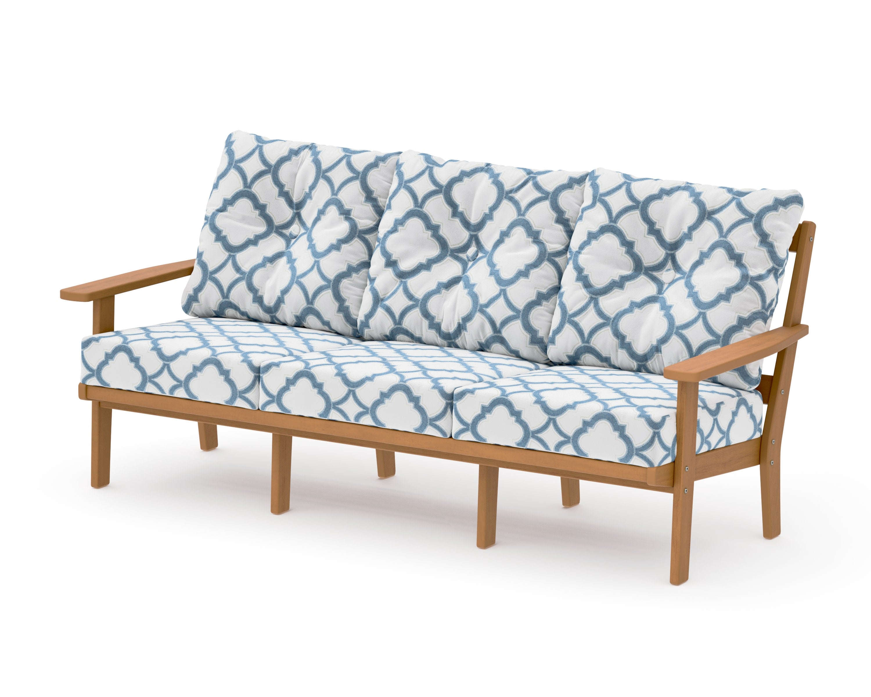 PrairieDeep Seating Sofa in Natural / Trellis Sky Blue