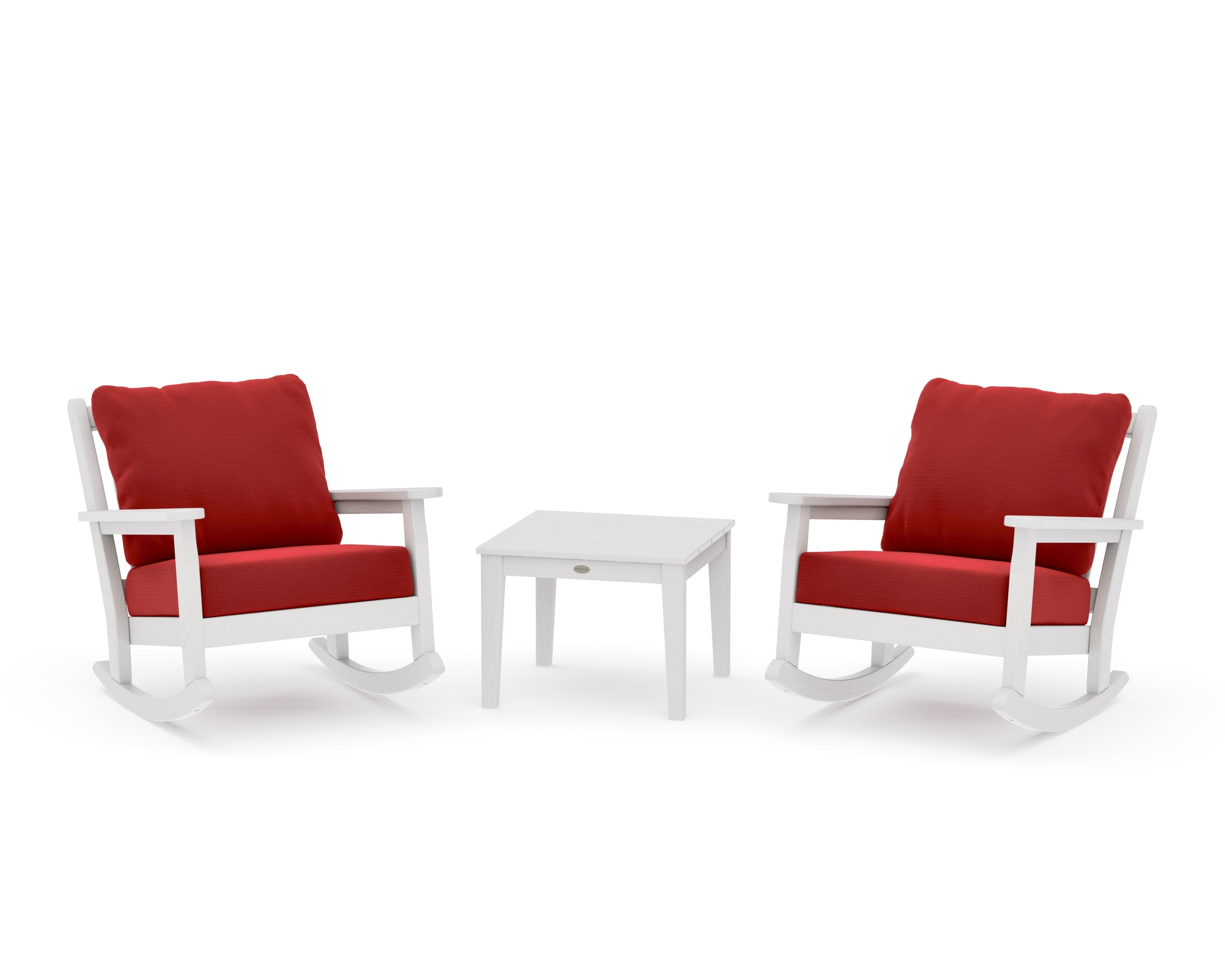 Chippendale 3-Piece Deep Seating Rocker Set in Vintage White / Crimson Linen