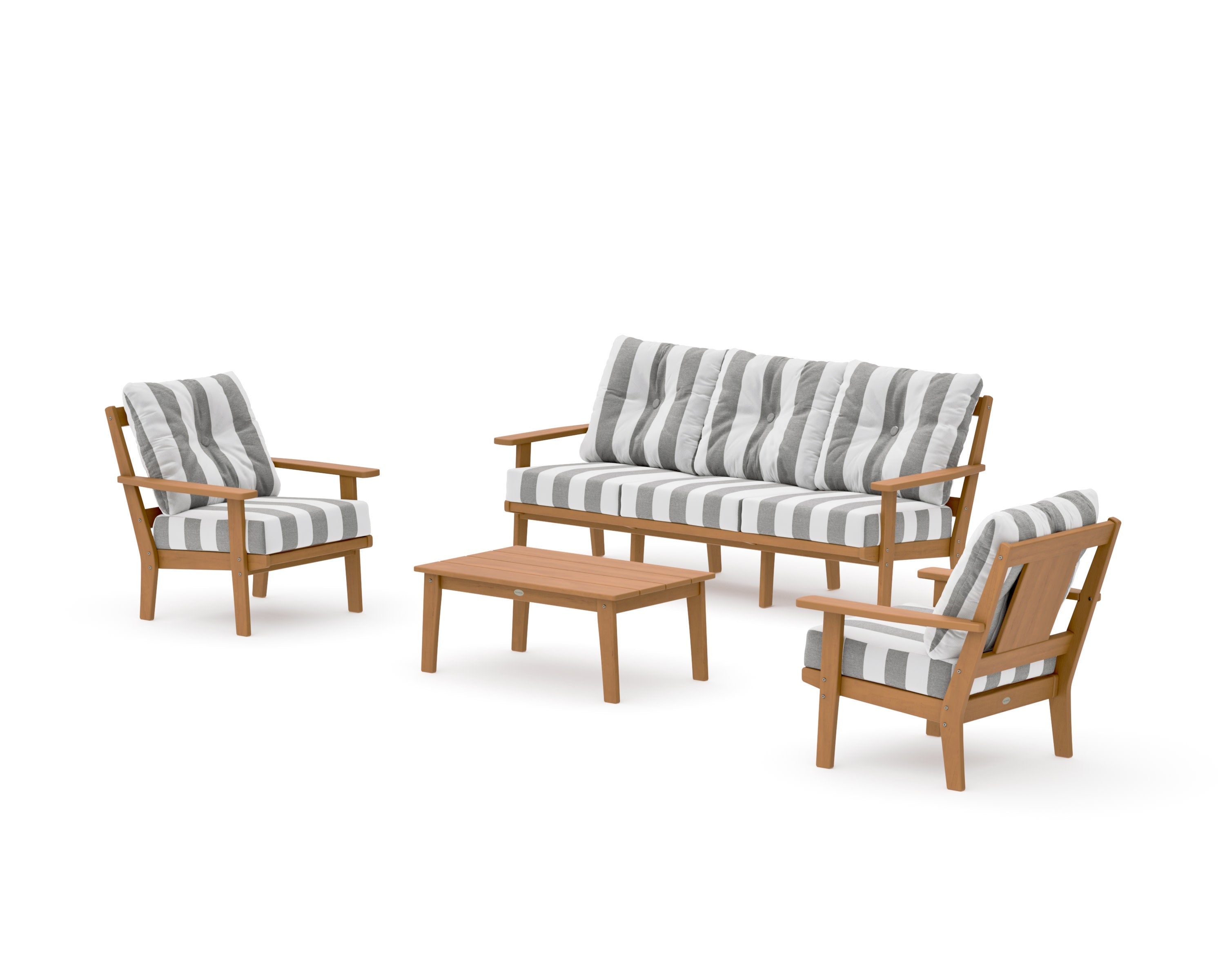 Prairie 4-Piece Deep Seating Set with Sofa in Natural / Cabana Stripe Grey Mist