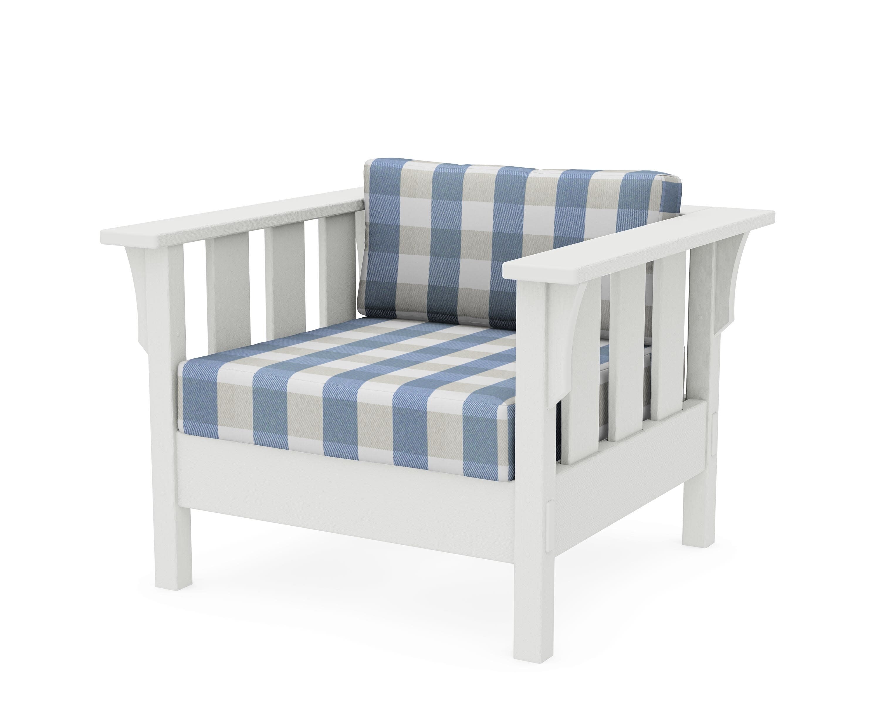 Acadia Deep Seating Chair in Vintage White / Buffalo Plaid Sky Blue