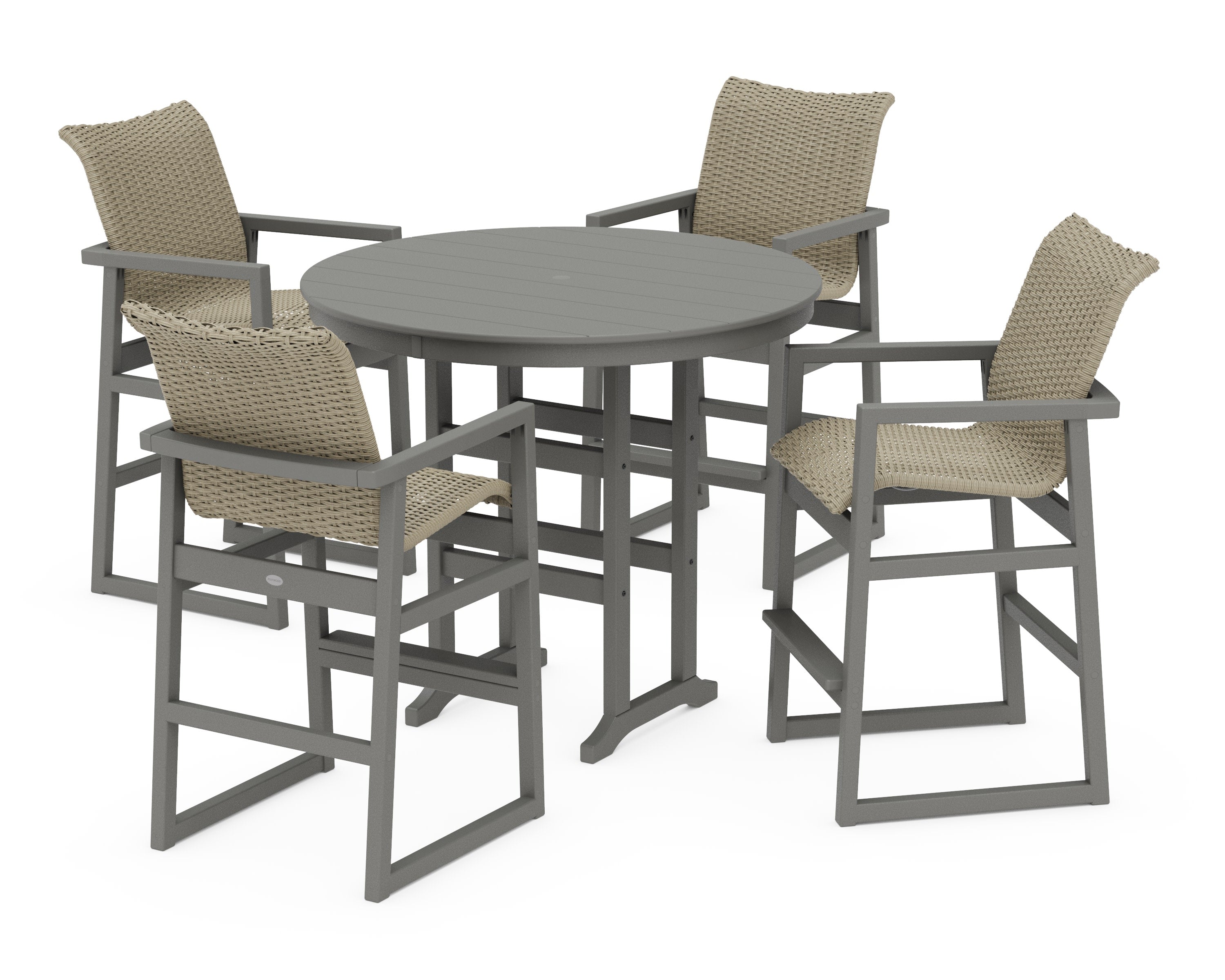 EDGE Woven 5-Piece Round Farmhouse Bar Set in Slate Grey / Dune Grass