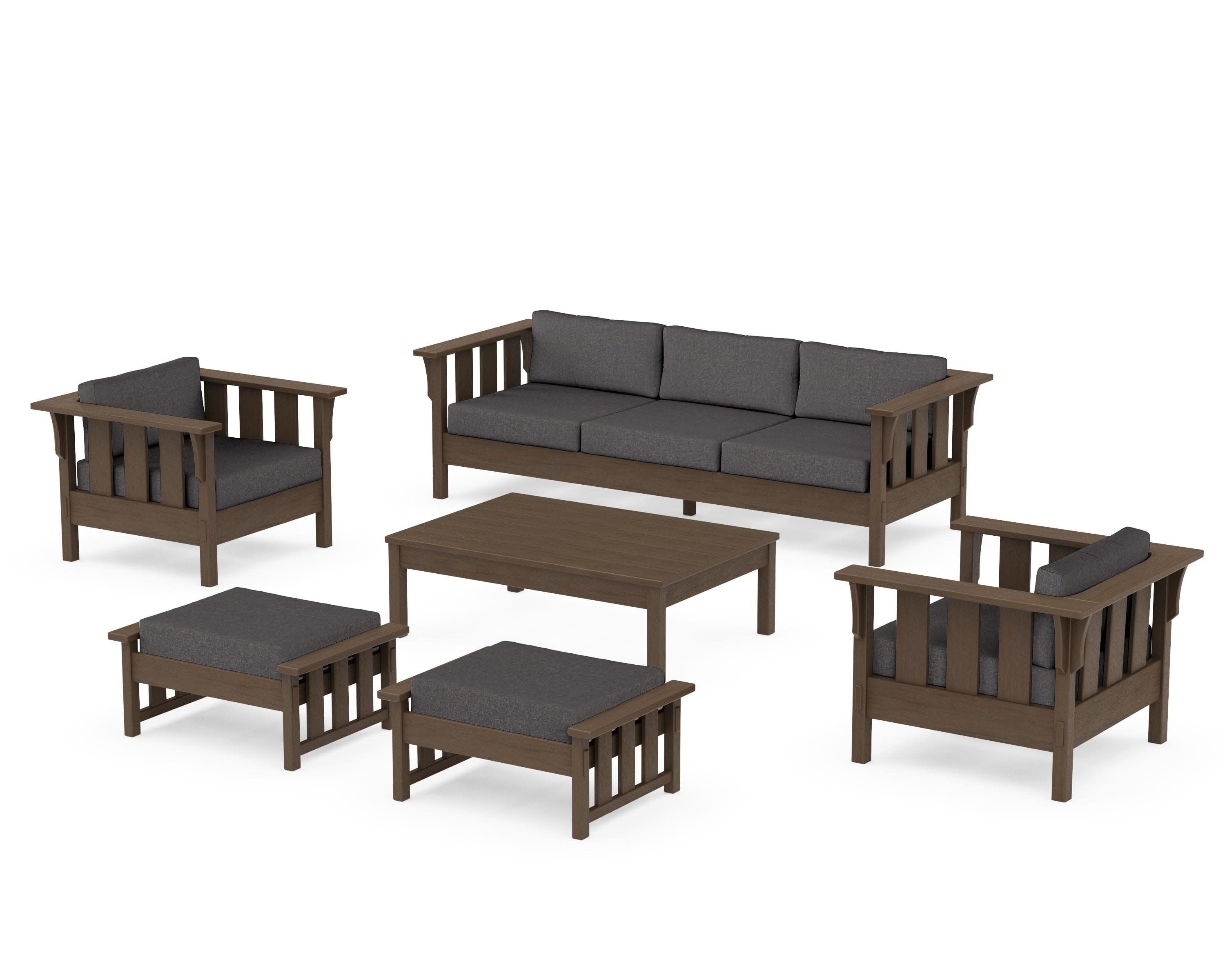 Acadia 6-Piece Lounge Sofa Set in Kona / Ash Charcoal