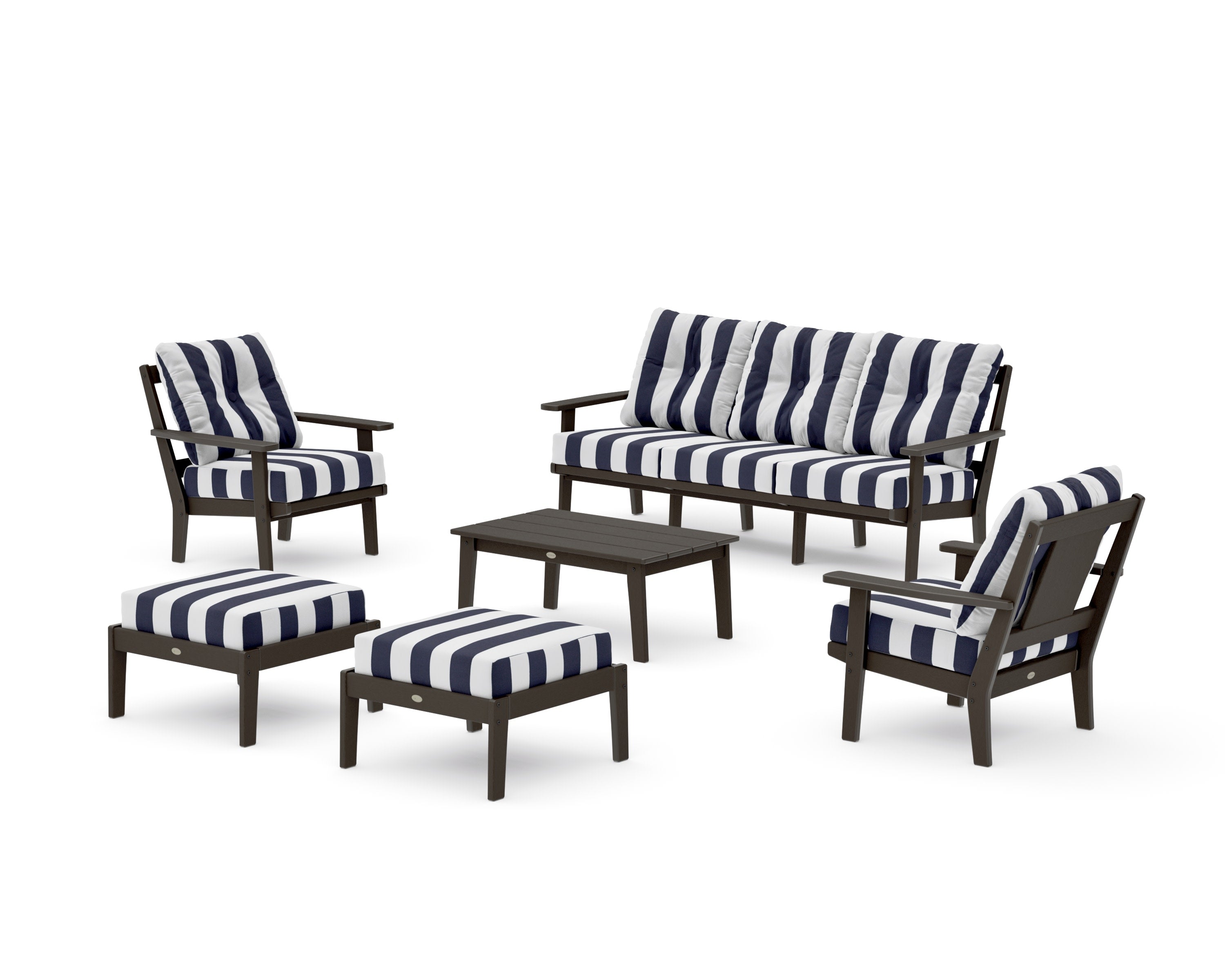 Prairie 6-Piece Lounge Sofa Set in Vintage Coffee / Cabana Stripe Navy