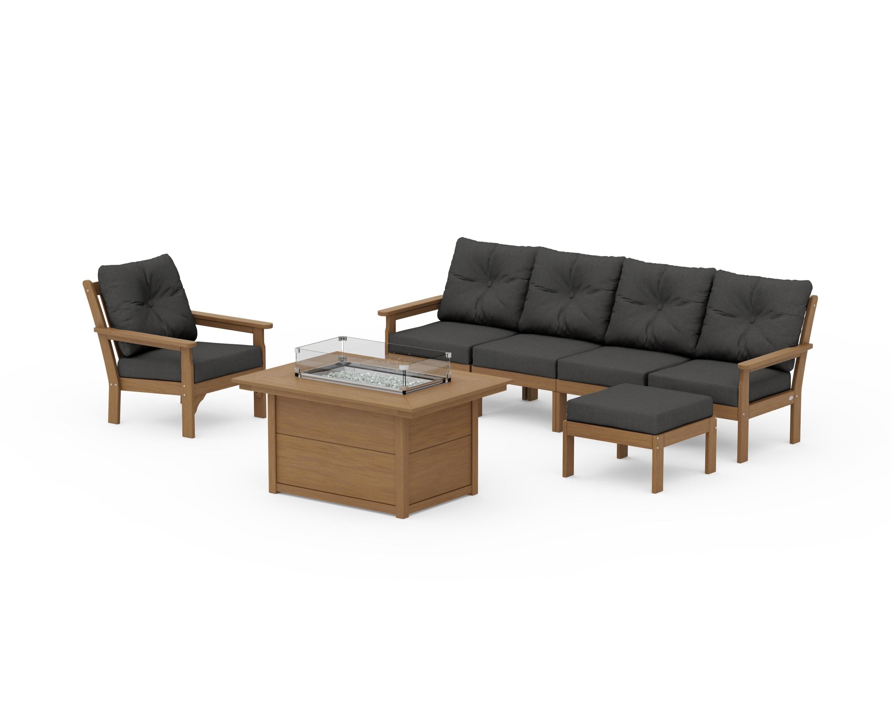 Vineyard Sectional Lounge and Fire Pit Set in Natural / Spectrum Carbon