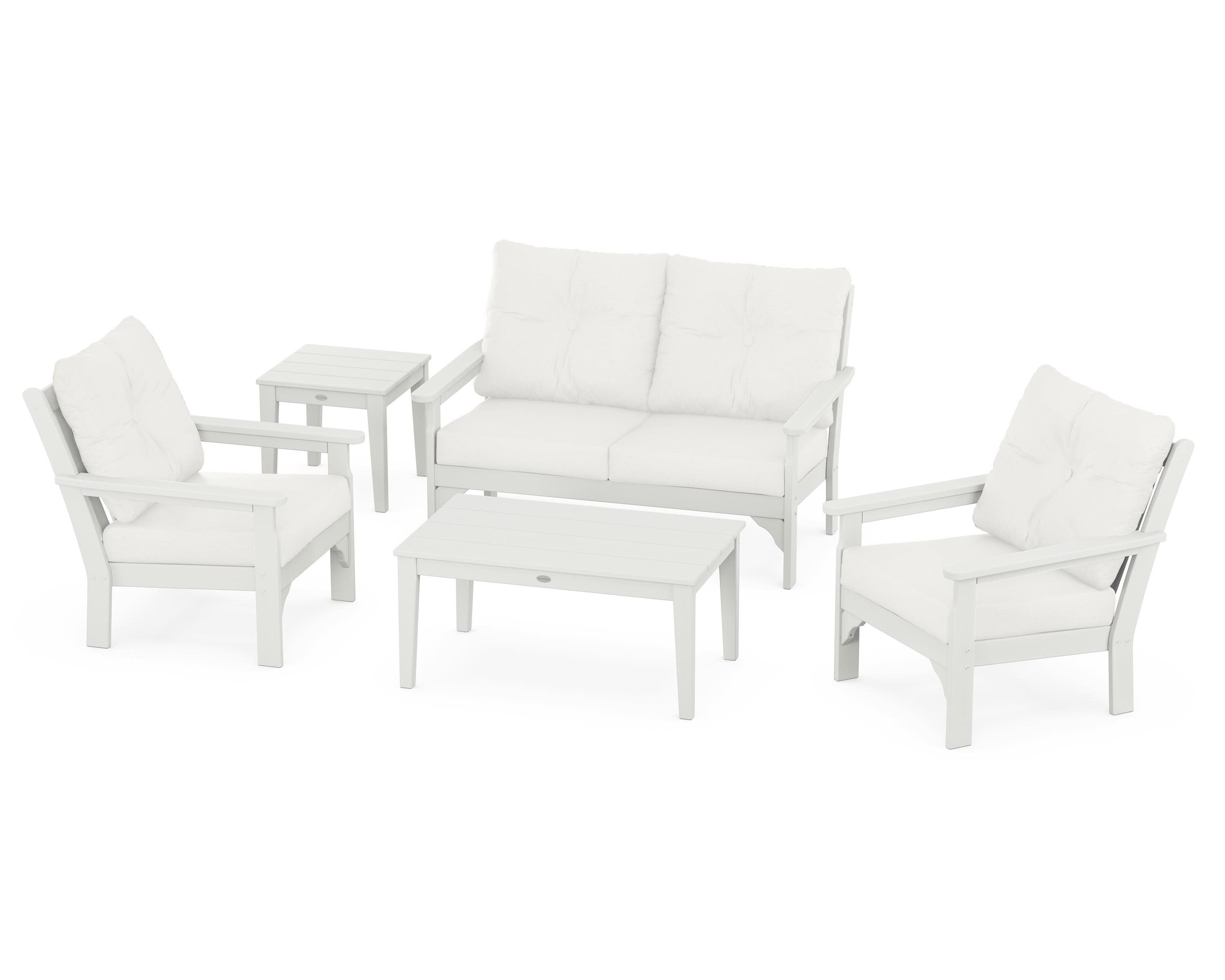 Vineyard 5-Piece Deep Seating Set in Vintage White / Natural Linen