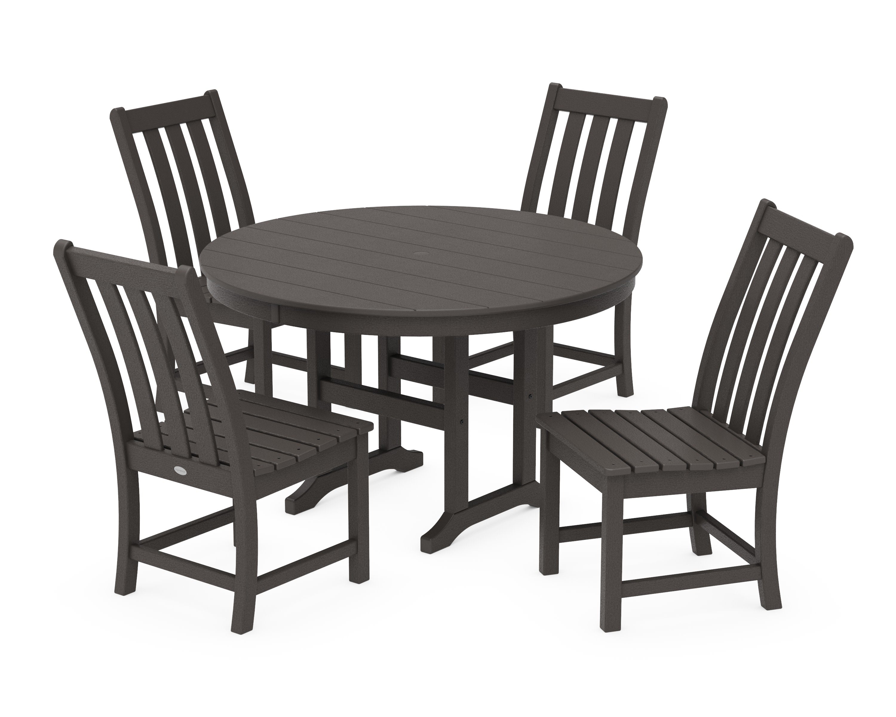 Vineyard 5-Piece Round Farmhouse Side Chair Dining Set in Vintage Coffee