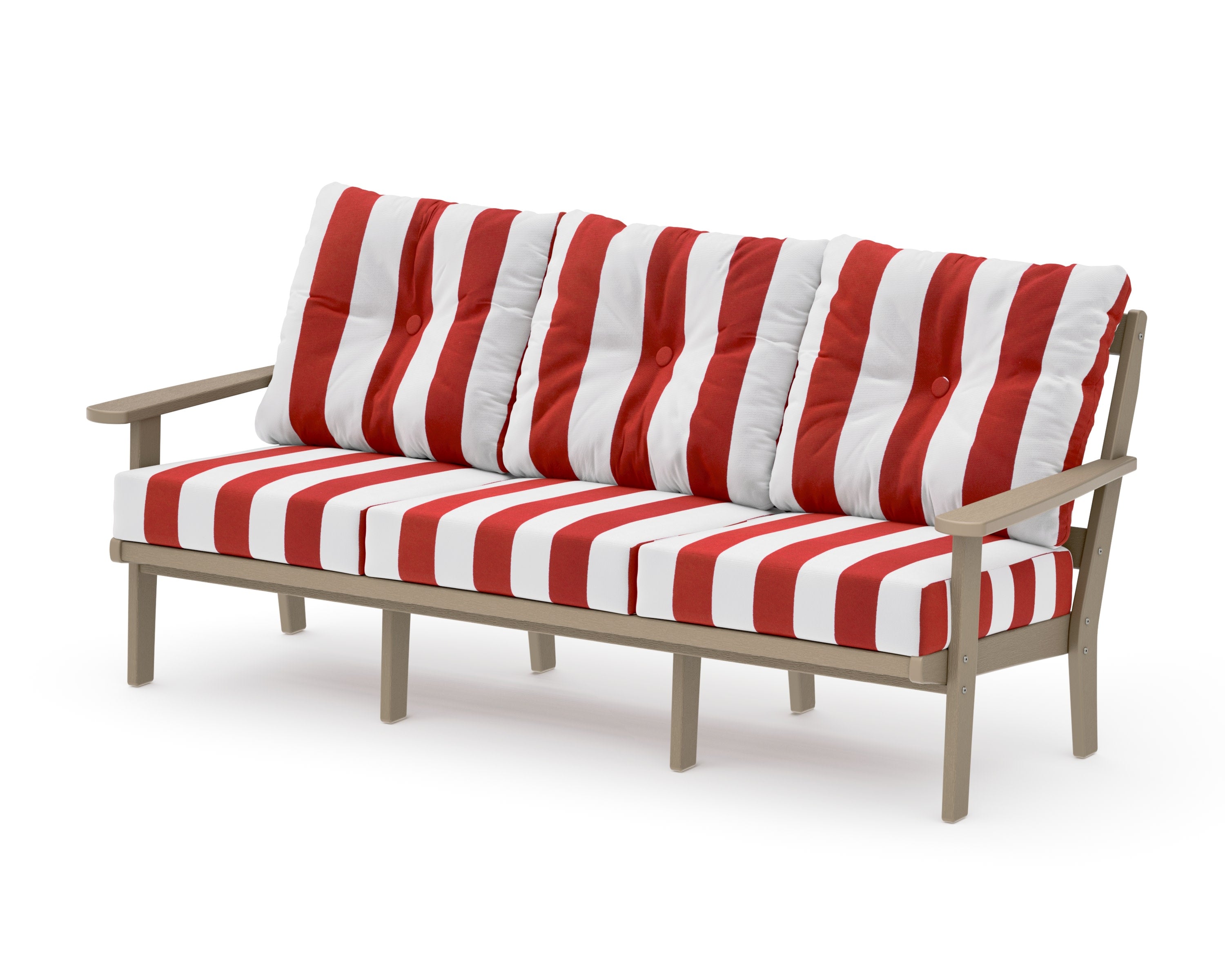 Mission Deep Seating Sofa in Vintage Sahara / Cabana Stripe Crimson