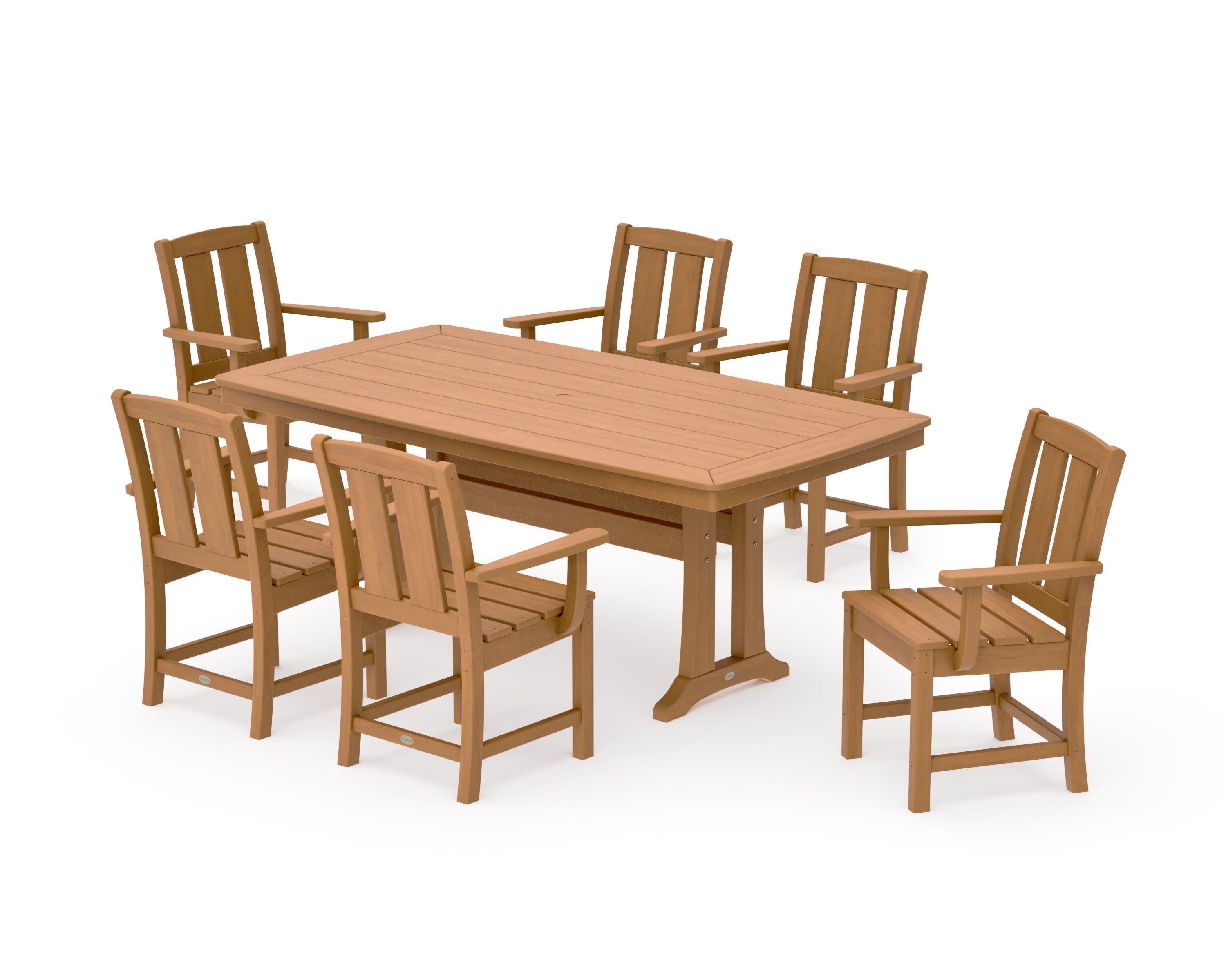 Mission Arm Chair 7-Piece Dining Set with Trestle Legs in Natural