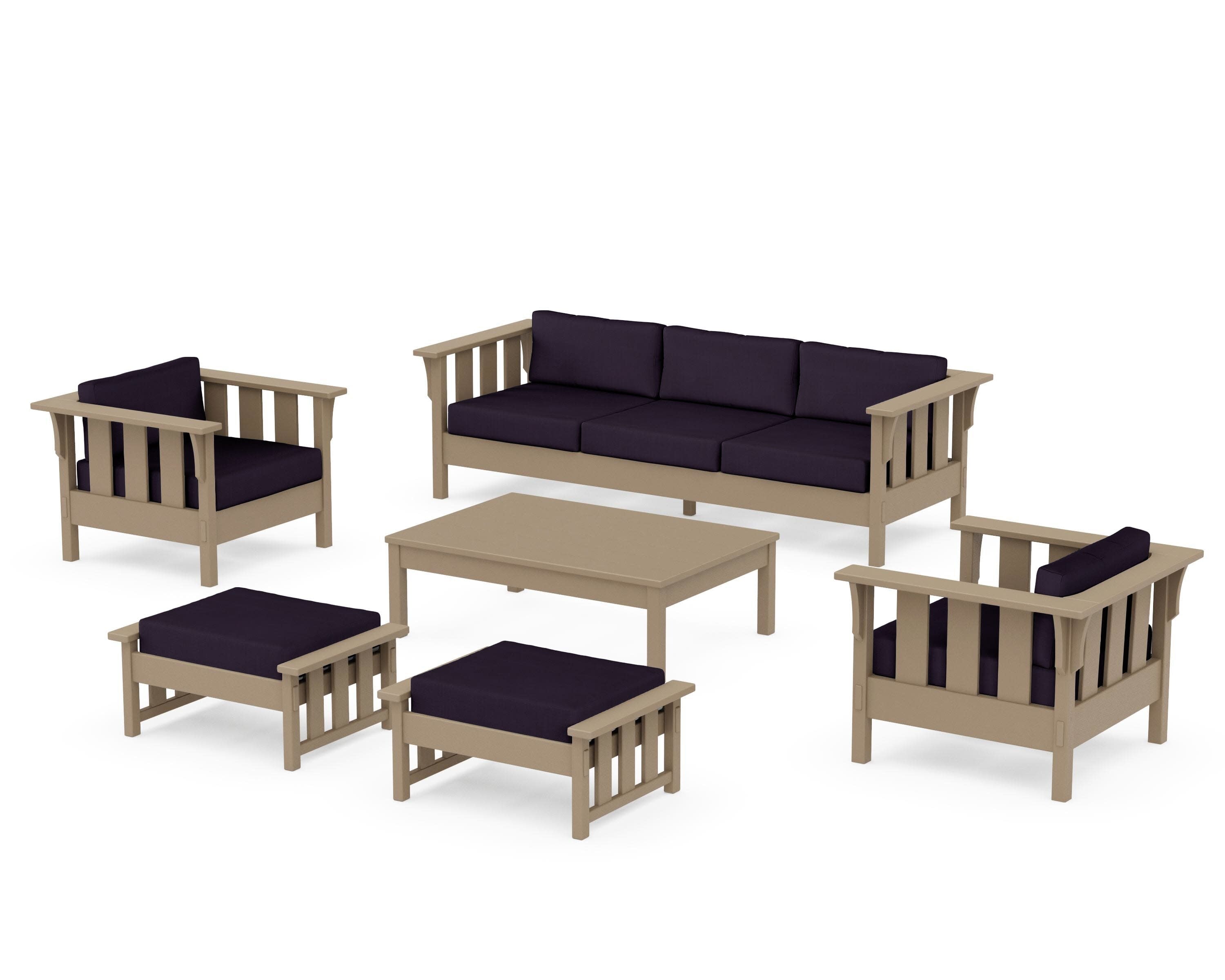 Acadia 6-Piece Lounge Sofa Set in Vintage Sahara / Navy Linen