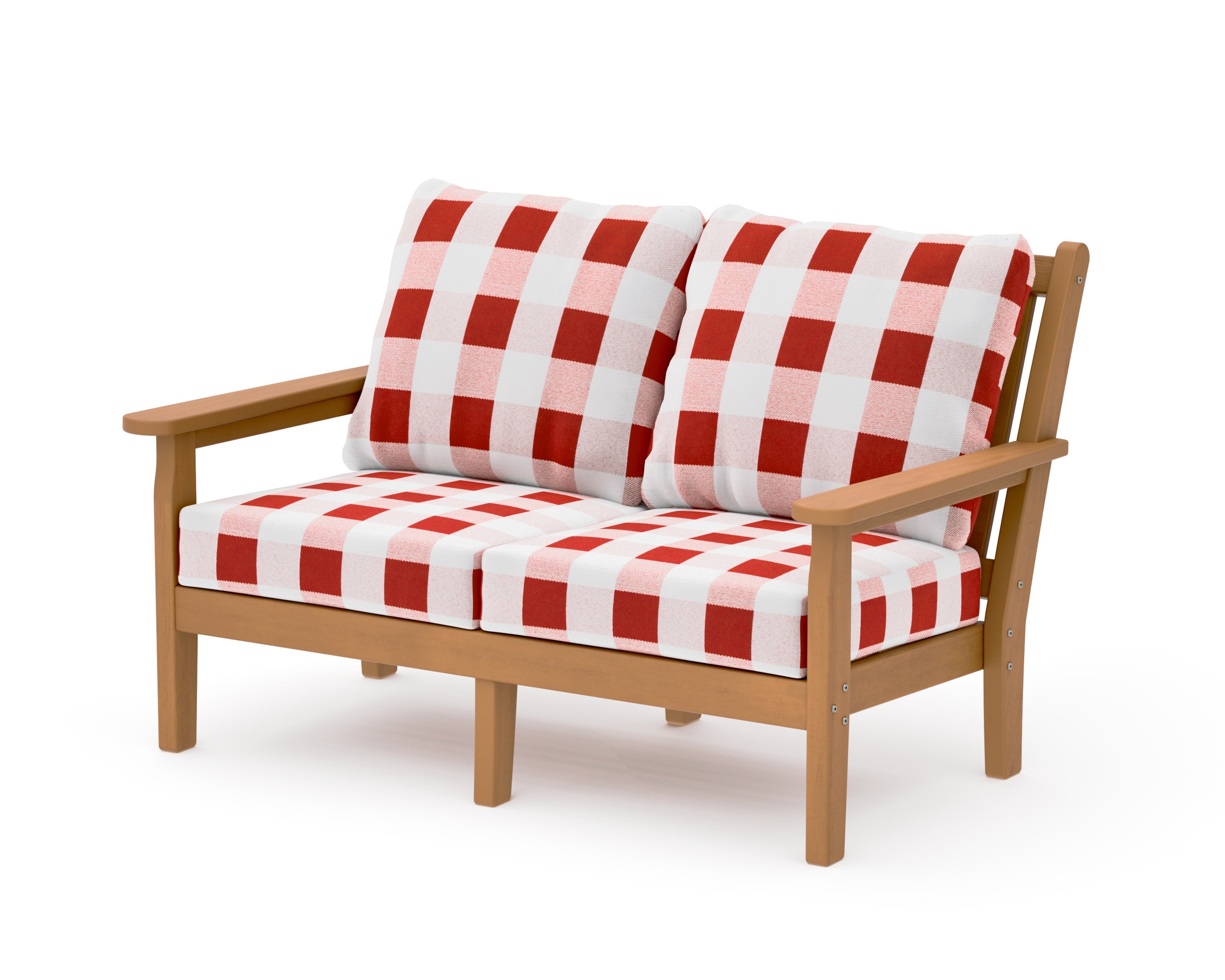 Chippendale Deep Seating Loveseat in Natural / Buffalo Plaid Crimson