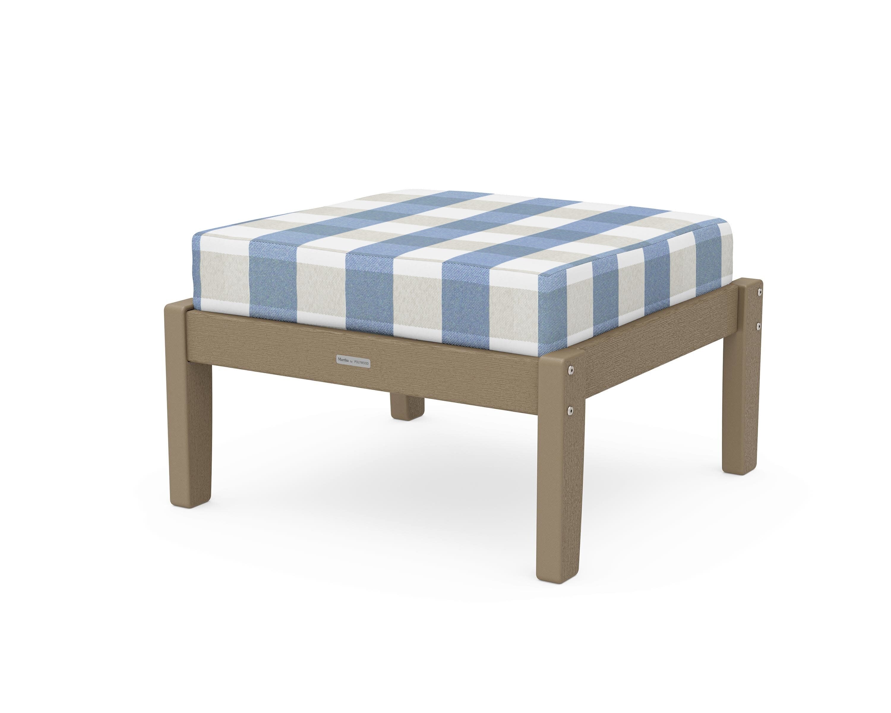 Chinoiserie Deep Seating Ottoman in Vintage Sahara / Buffalo Plaid Sky Blue