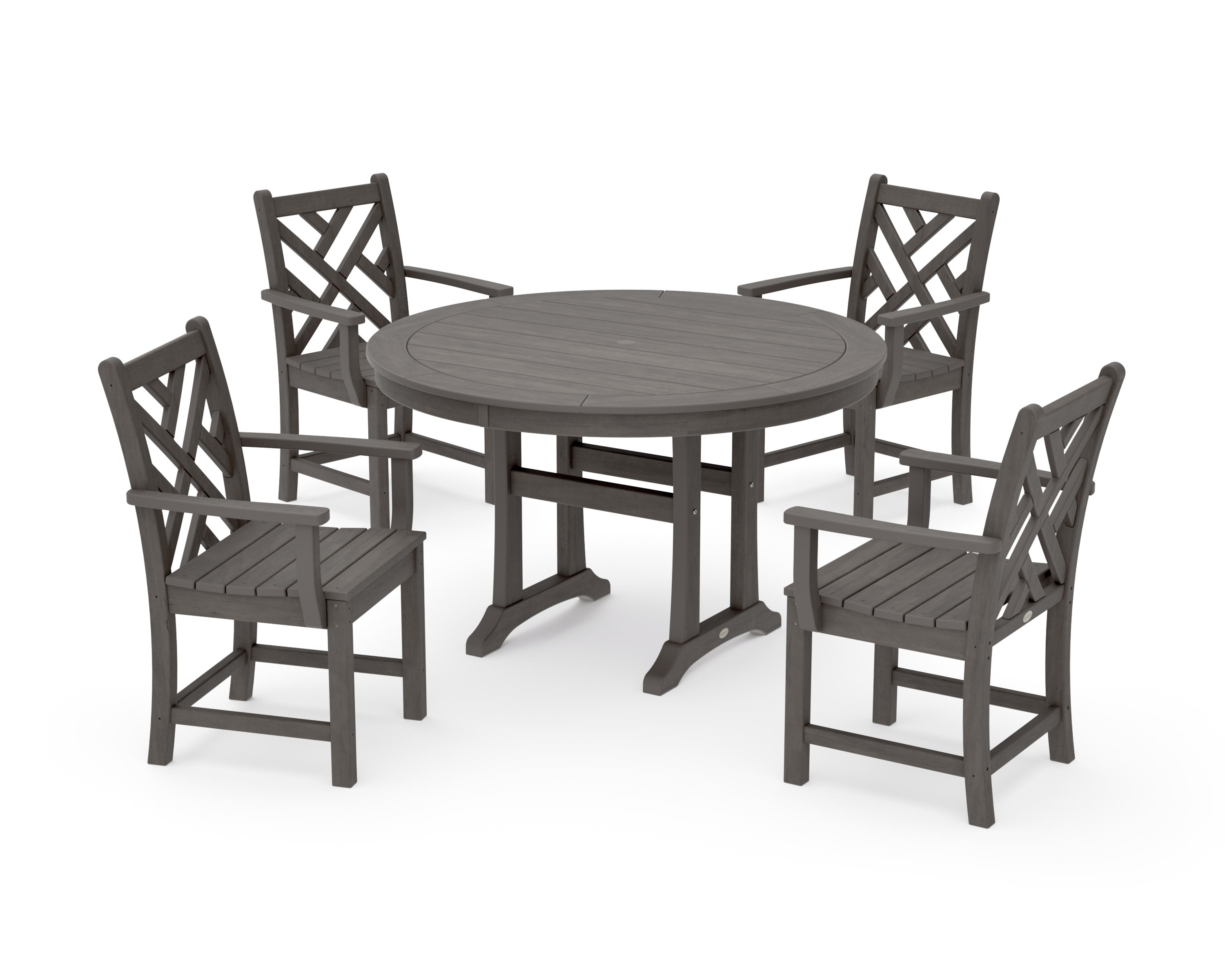 Chippendale 5-Piece Nautical Trestle Dining Arm Chair Set in Driftwood