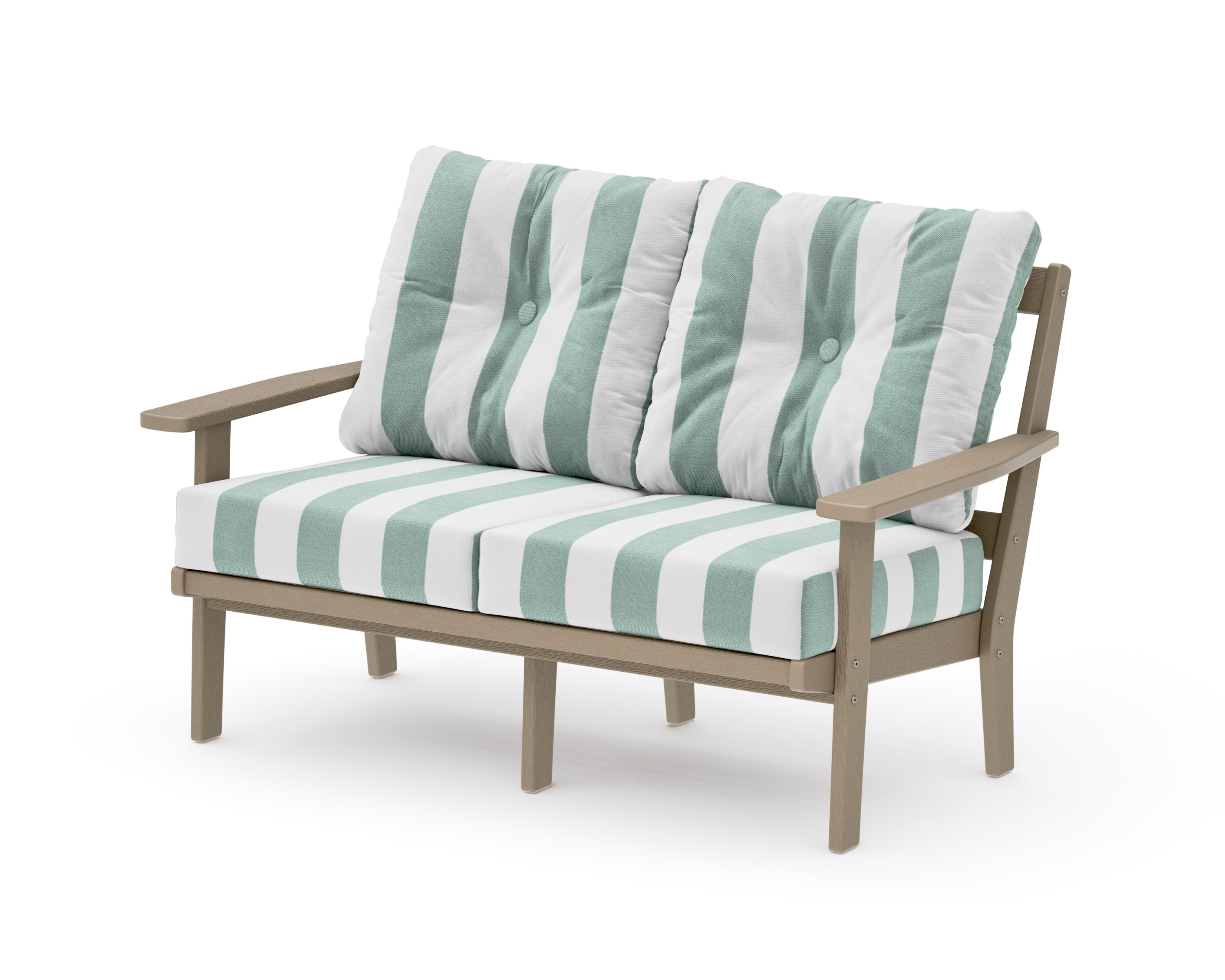 Prairie Deep SeatingLoveseat in Vintage Sahara / Cabana Stripe Glacier Spa