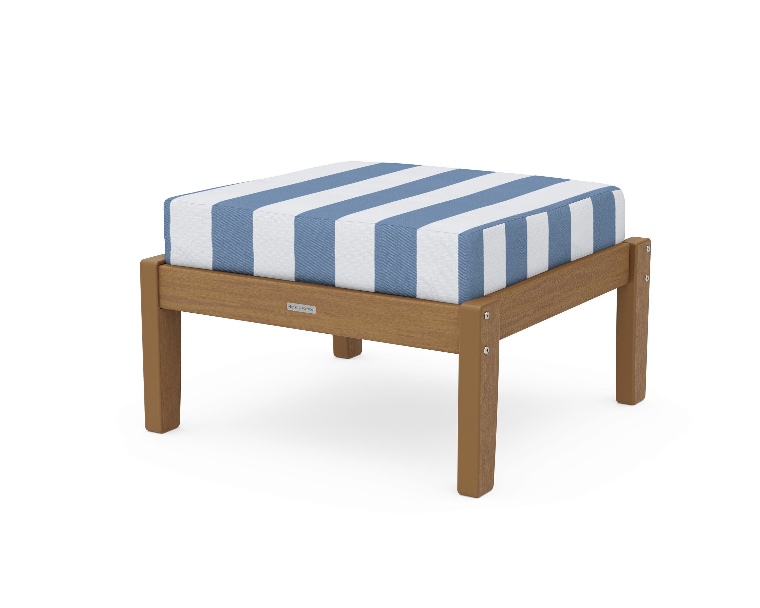 Chinoiserie Deep Seating Ottoman in Natural / Cabana Stripe Sky Blue