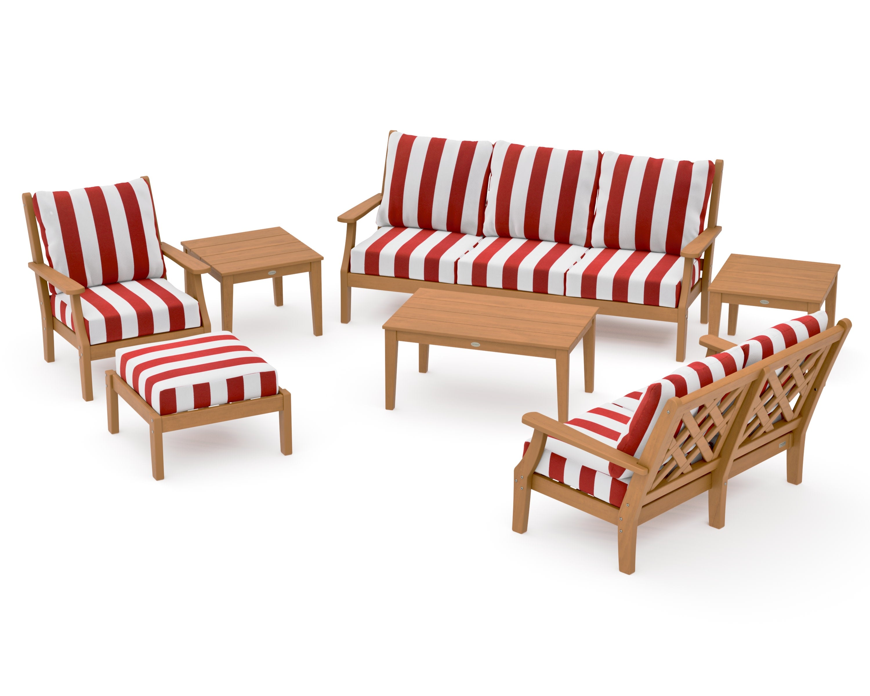 Wovendale 7-Piece Deep Seating Set in Natural / Cabana Stripe Crimson