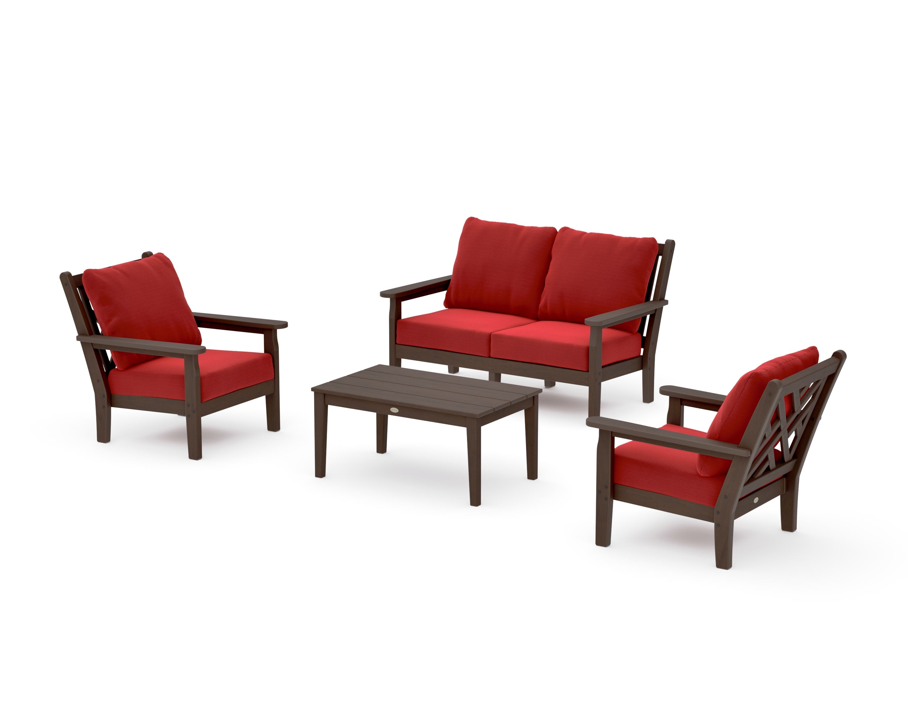 Chippendale 4-Piece Deep Seating Set with Loveseat in Kona / Crimson Linen