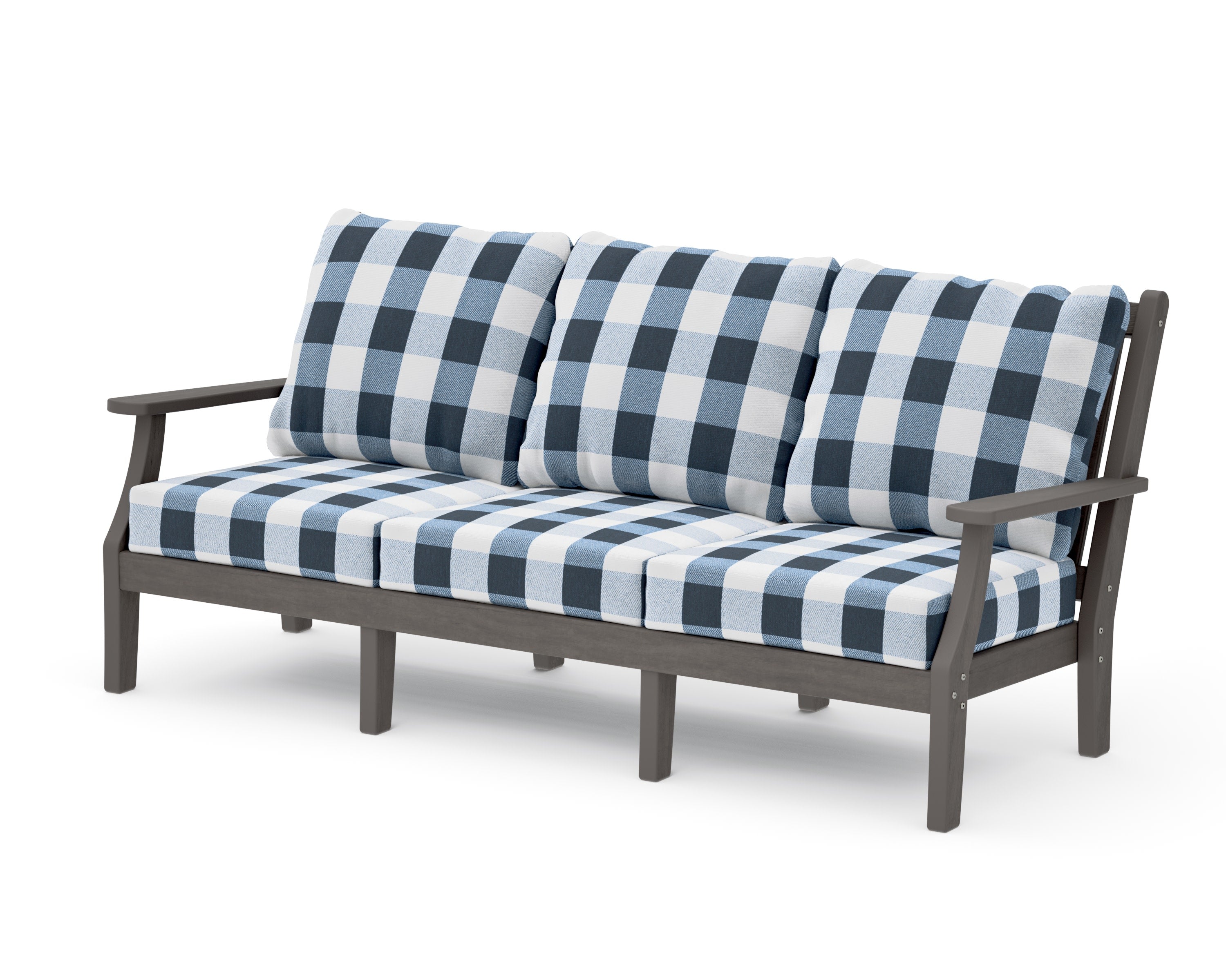 Wovendale Deep Seating Sofa in Driftwood / Buffalo Plaid Marine Indigo