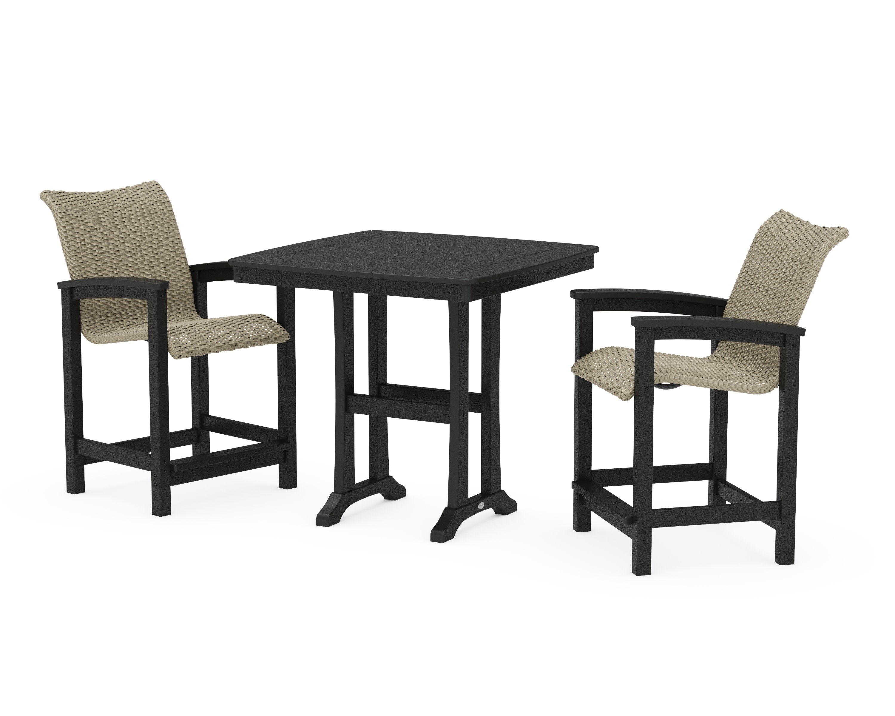 Coastal Woven 3-Piece Counter Set with Trestle Legs in Black / Dune Grass