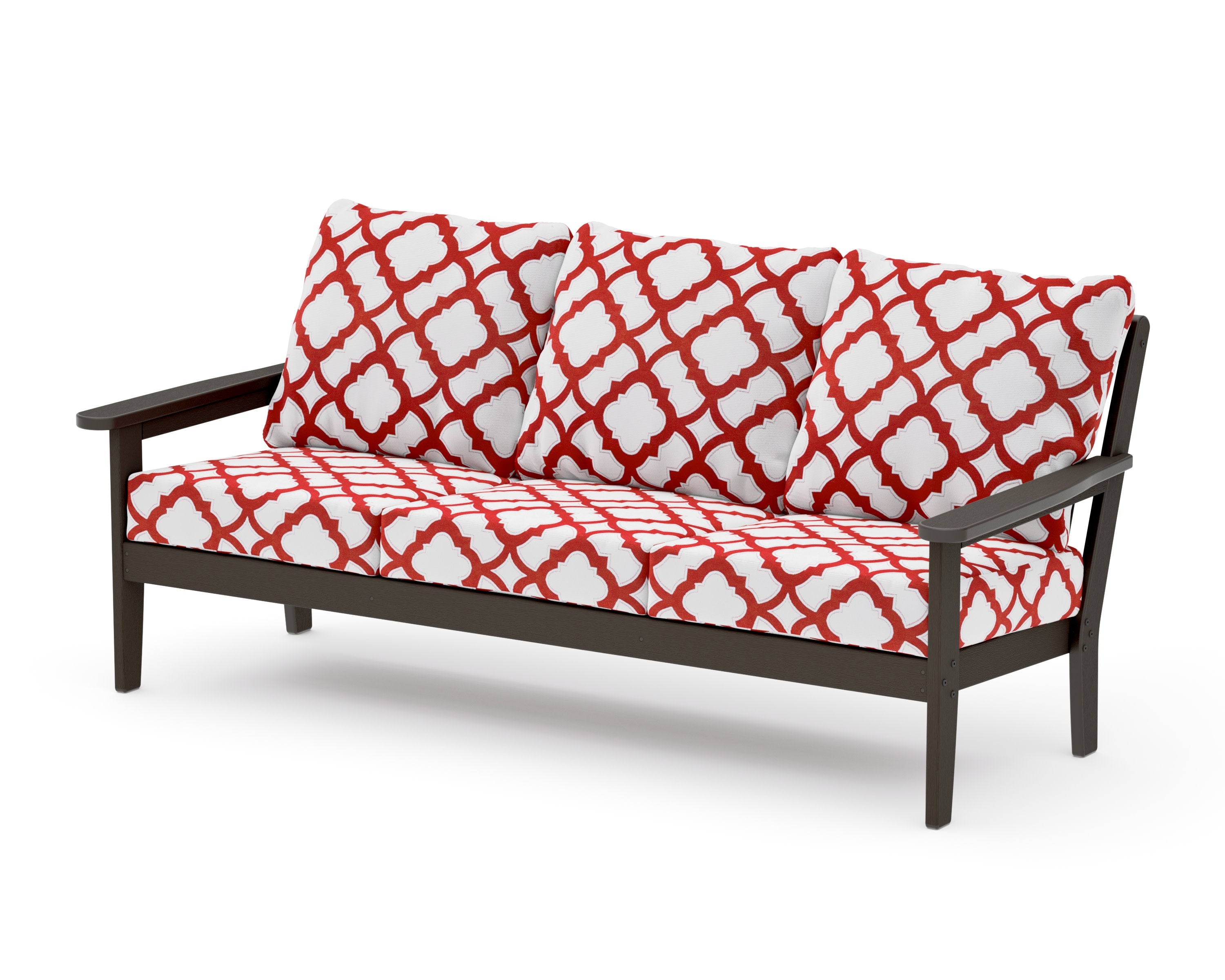Cottage Deep Seating Sofa in Vintage Coffee / Trellis Crimson