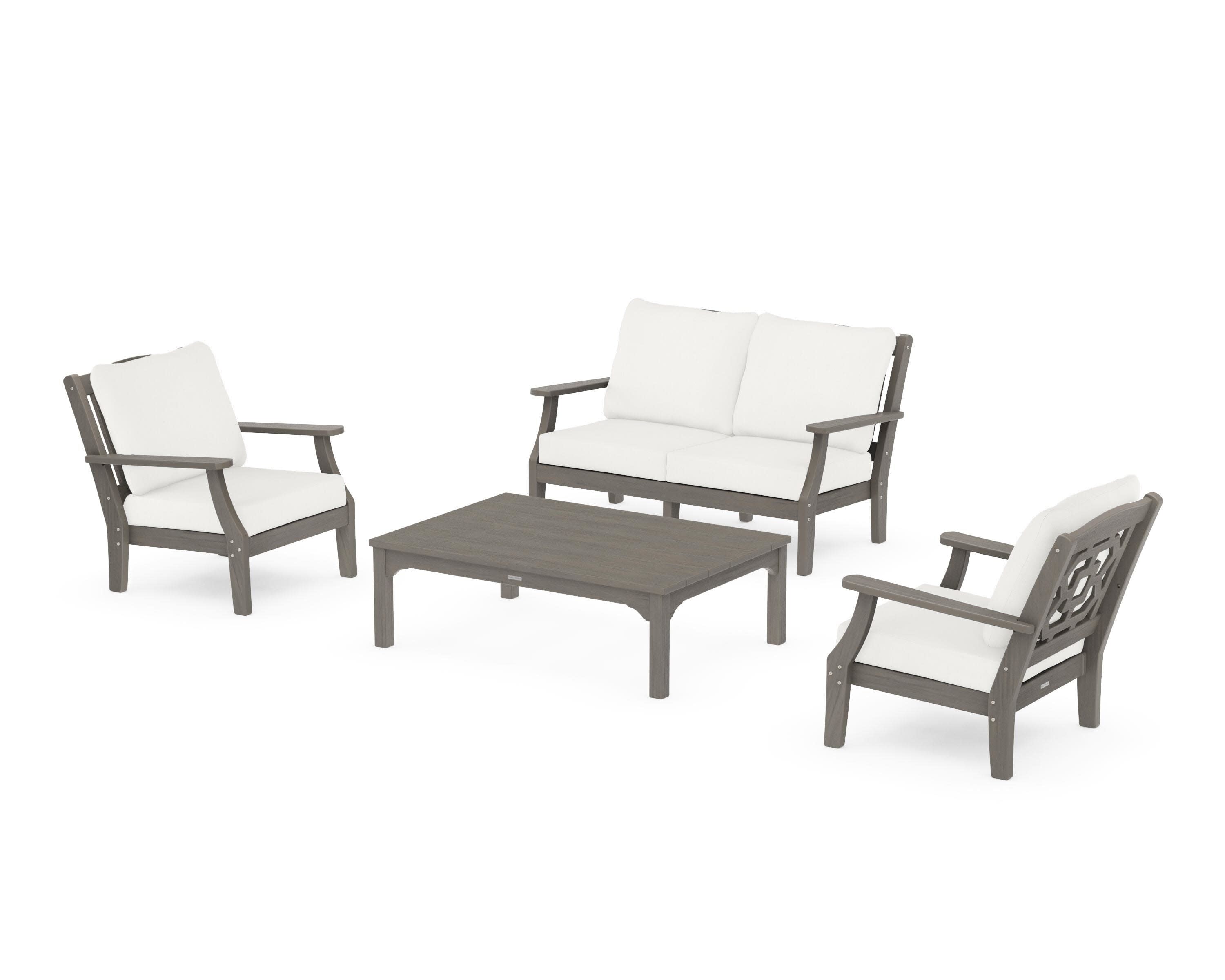 Chinoiserie 4-Piece Deep Seating Set with Loveseat in Driftwood / Natural Linen