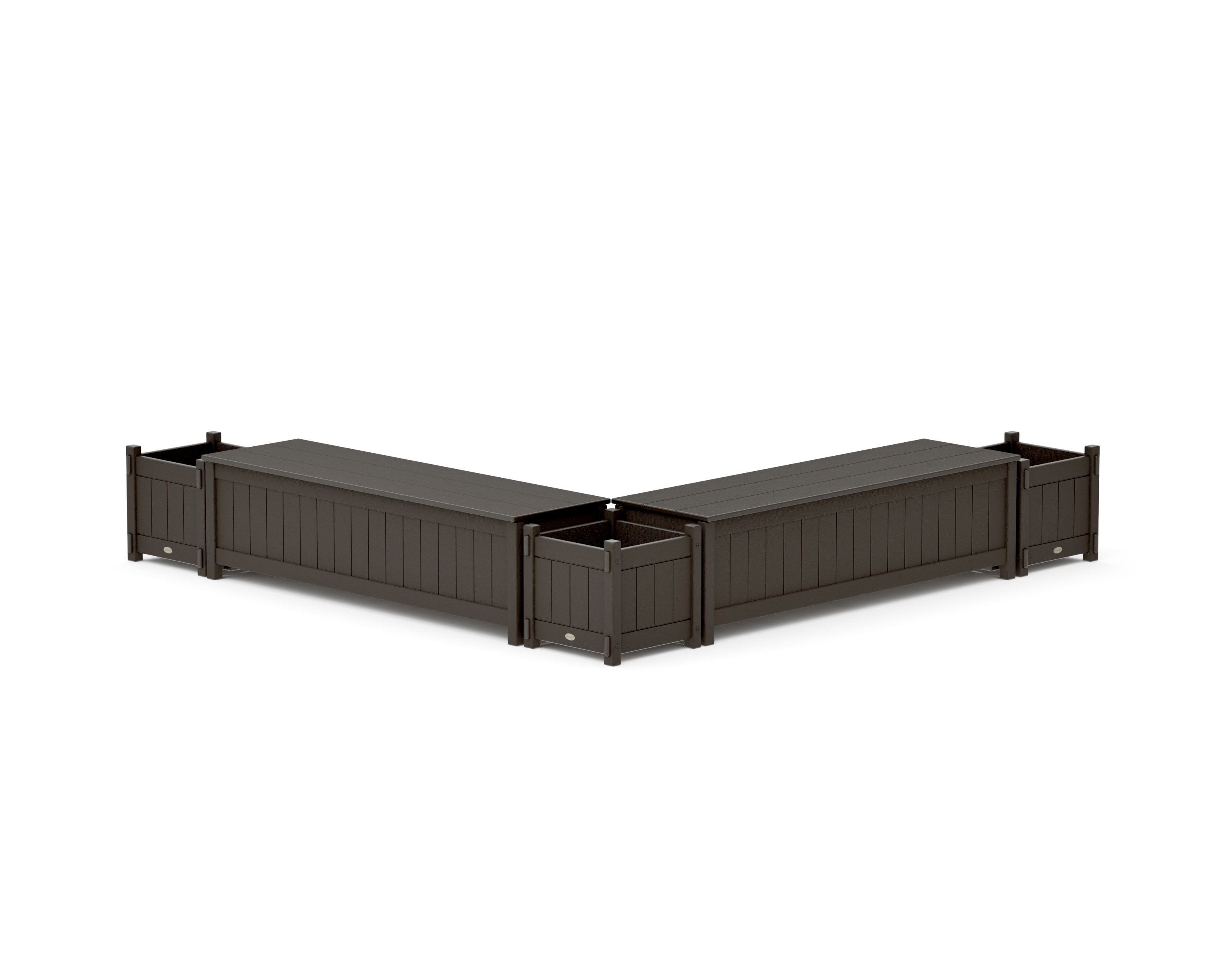 60" Vineyard L- Shaped Planter Storage Bench Corner Set in Vintage Coffee