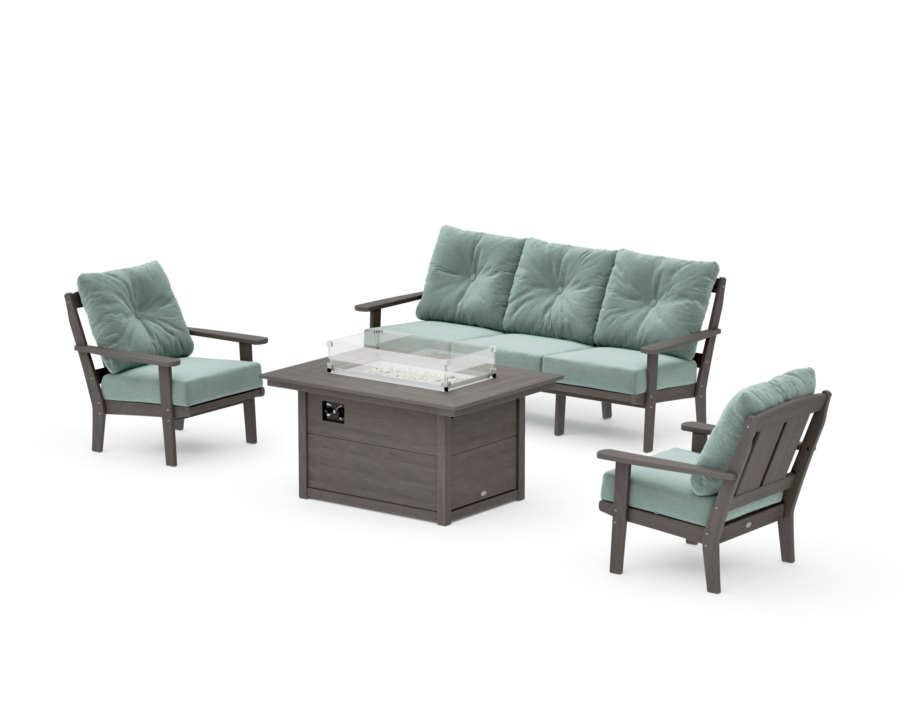 Mission Deep Seating Fire Pit Table Set in Driftwood / Glacier Spa
