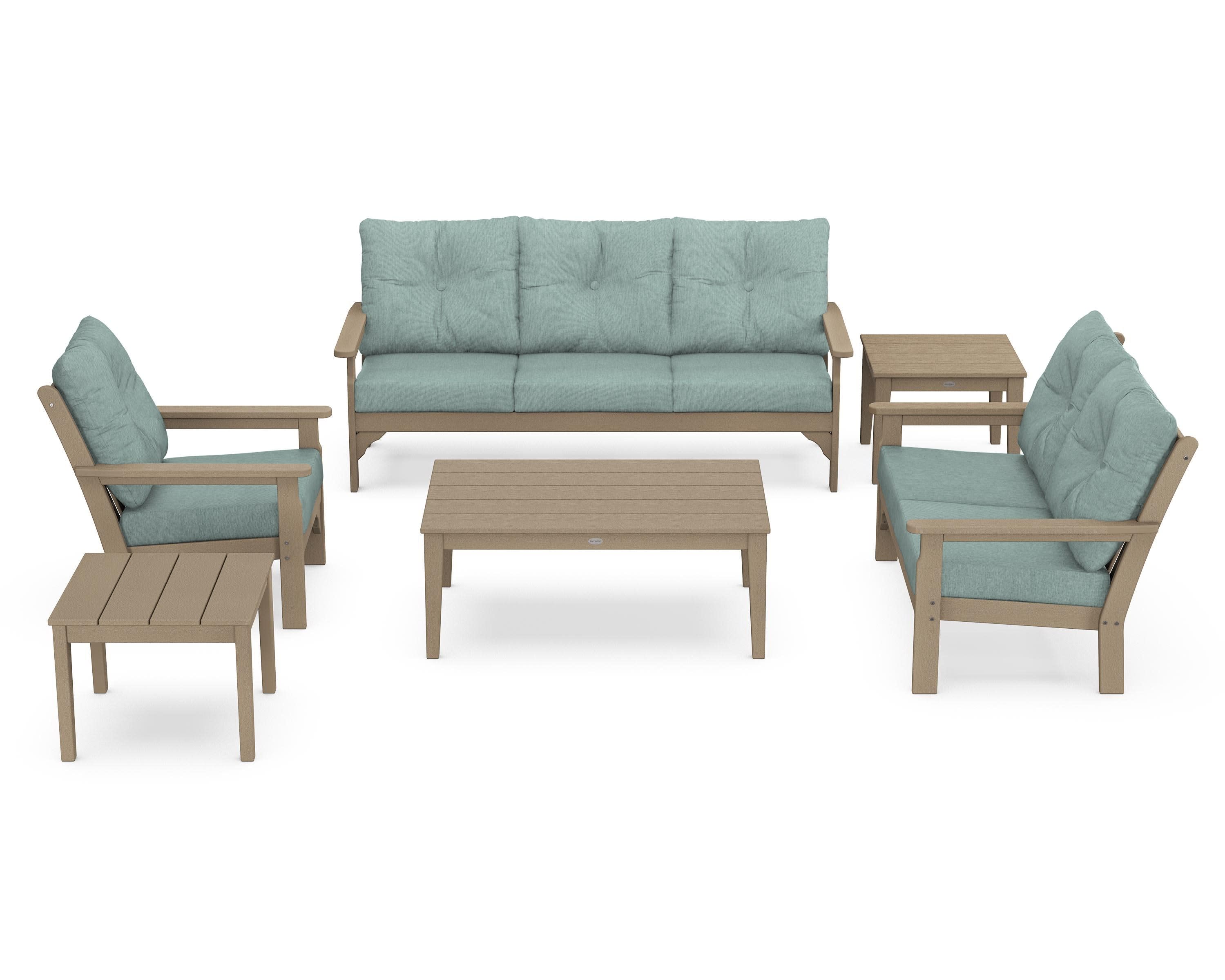 Vineyard 6-Piece Deep Seating Set in Vintage Sahara / Glacier Spa