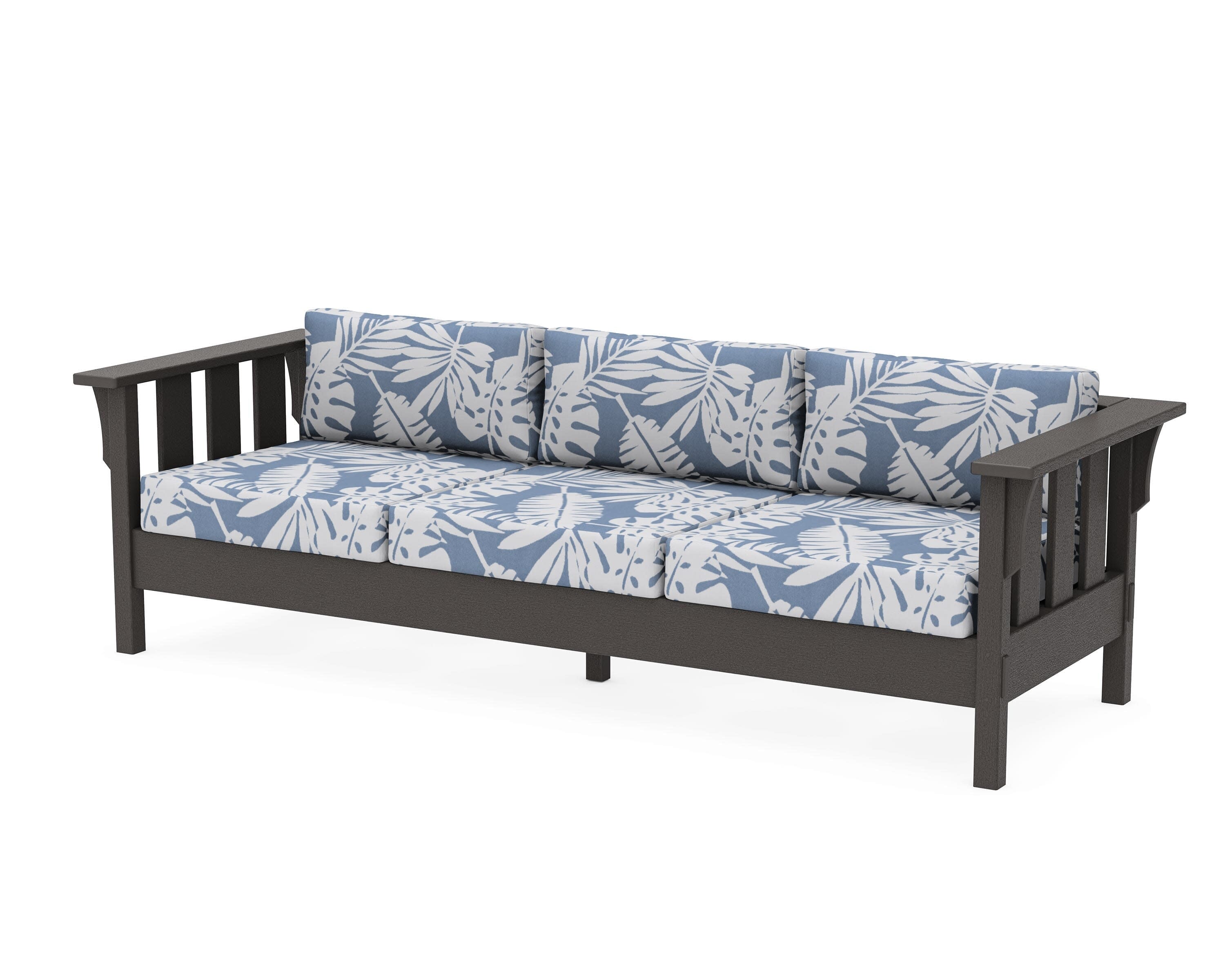 Acadia Deep Seating Sofa in Vintage Coffee / Leaf Sky Blue