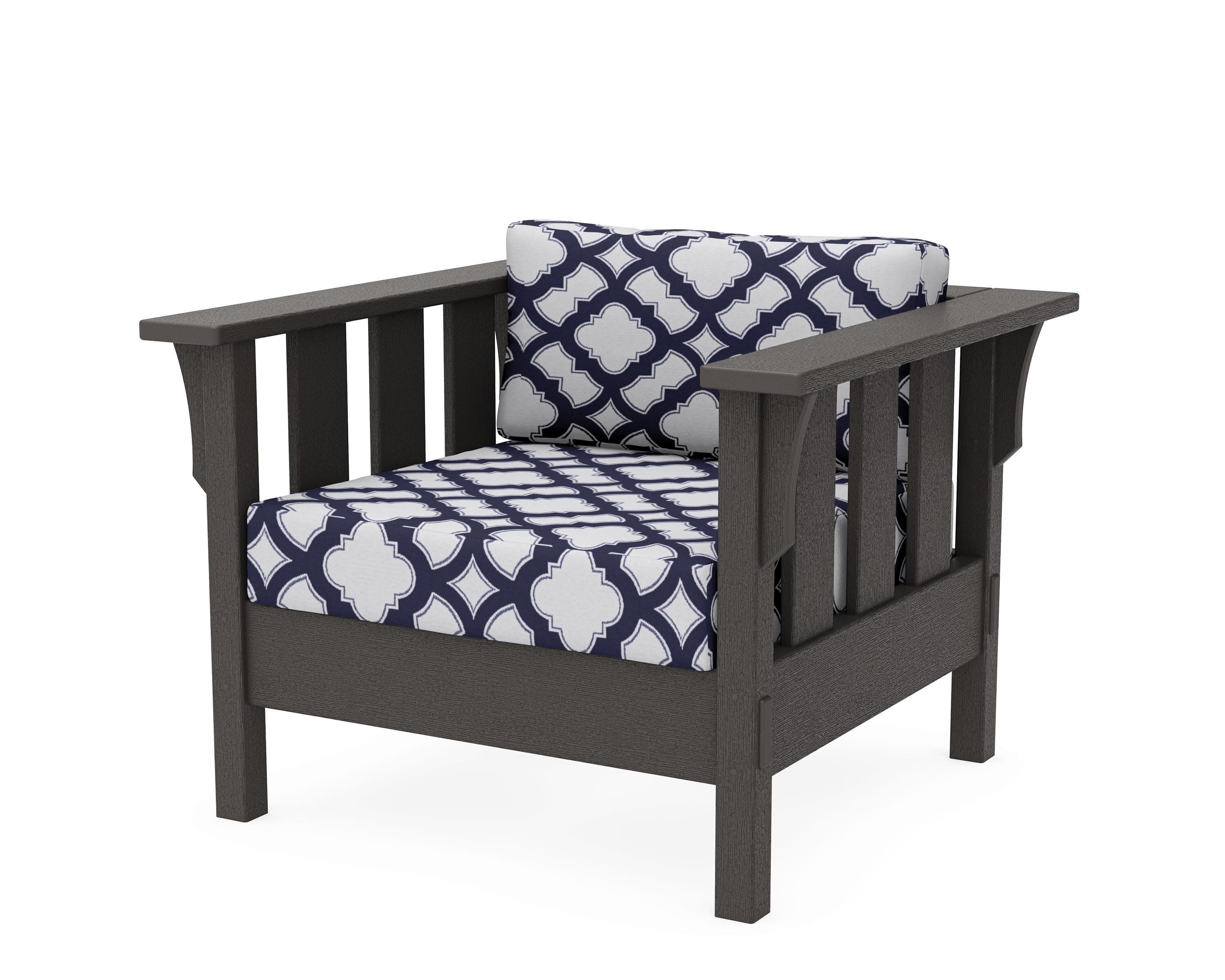 Acadia Deep Seating Chair in Vintage Coffee / Trellis Navy