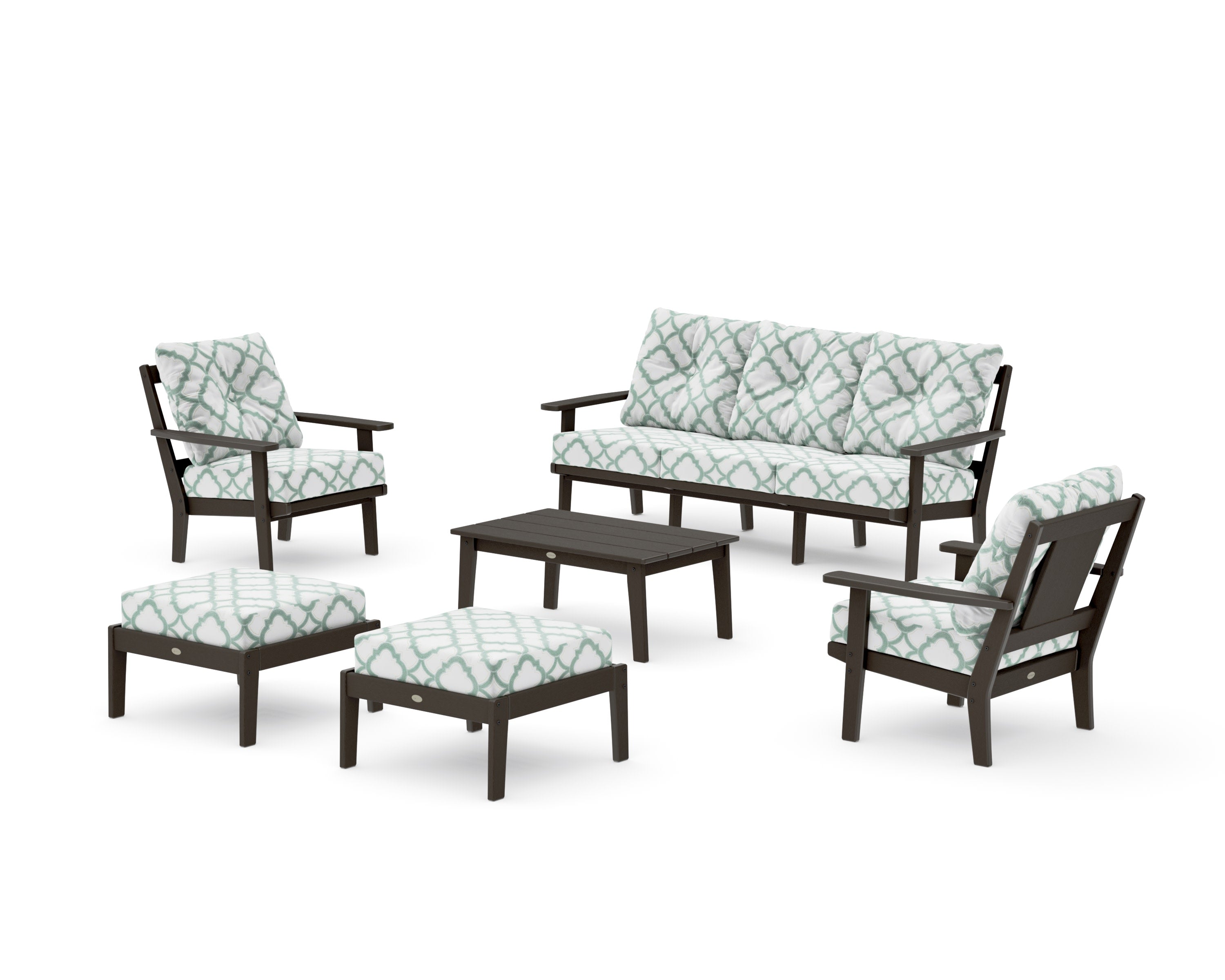 Prairie 6-Piece Lounge Sofa Set in Vintage Coffee / Trellis Glacier Spa