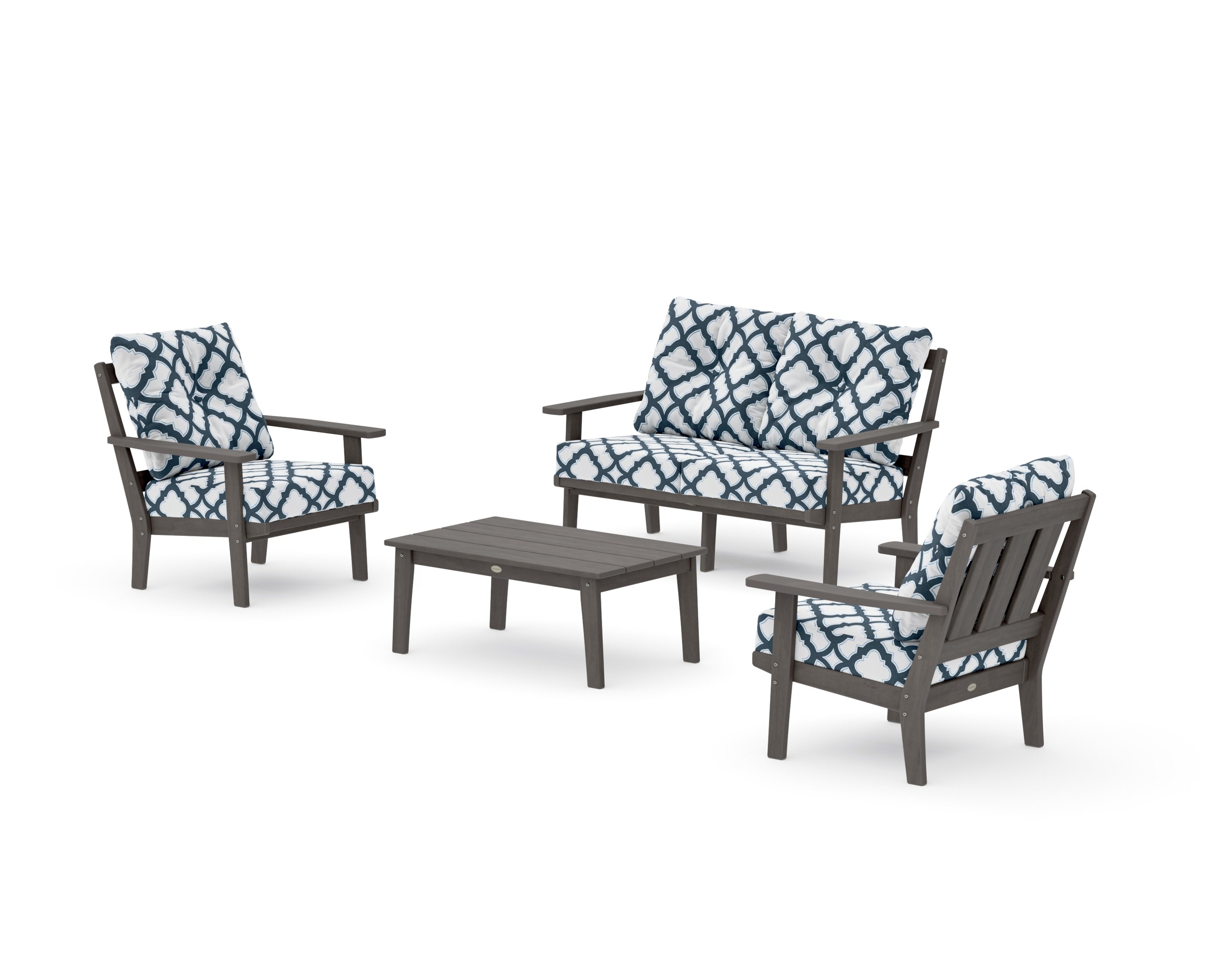Oxford 4-Piece Deep Seating Set with Loveseat in Driftwood / Trellis Marine Indigo