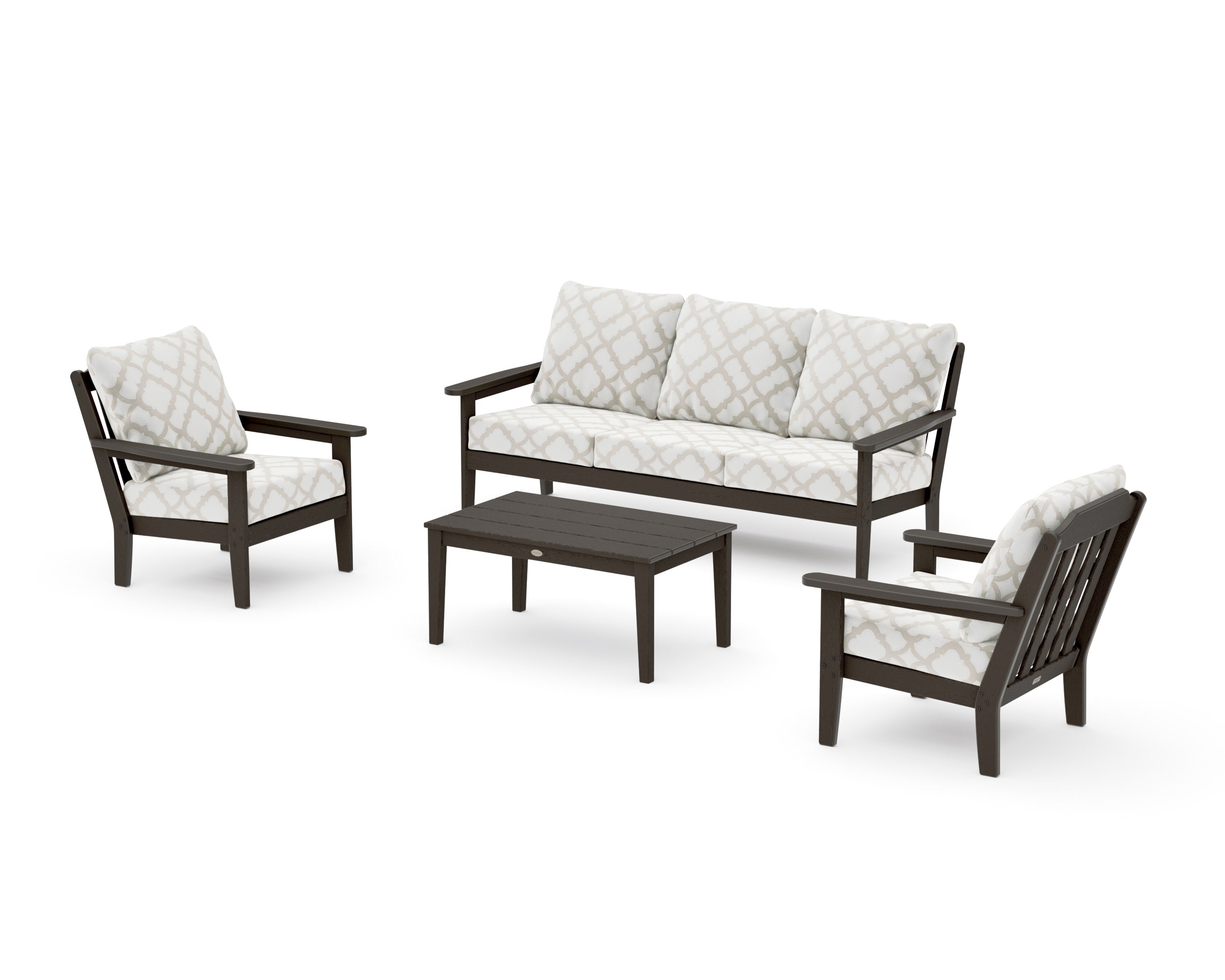 Cottage 4-Piece Deep Seating Set with Sofa in Vintage Coffee / Trellis Dune Burlap