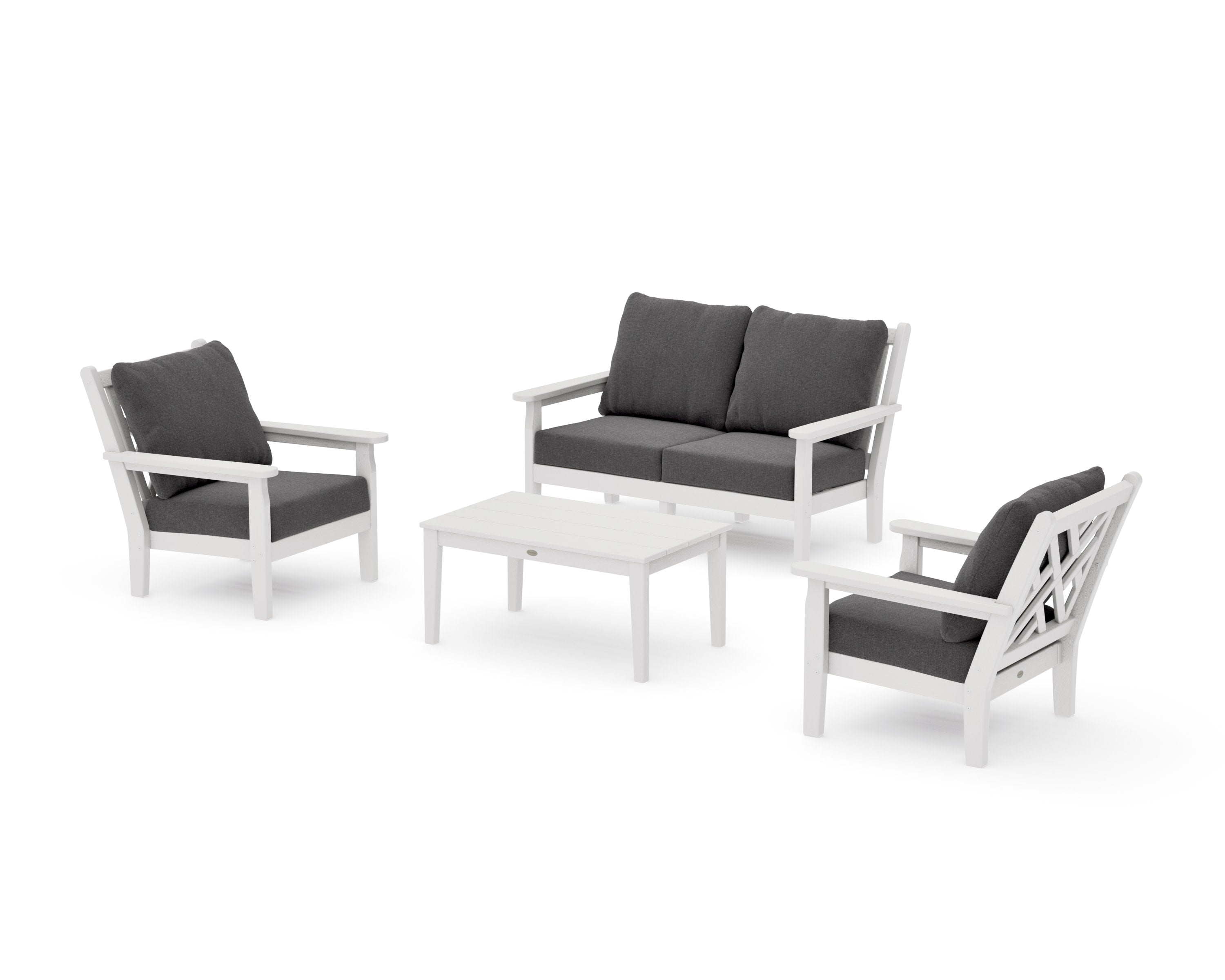 Chippendale 4-Piece Deep Seating Set with Loveseat in Vintage White / Ash Charcoal