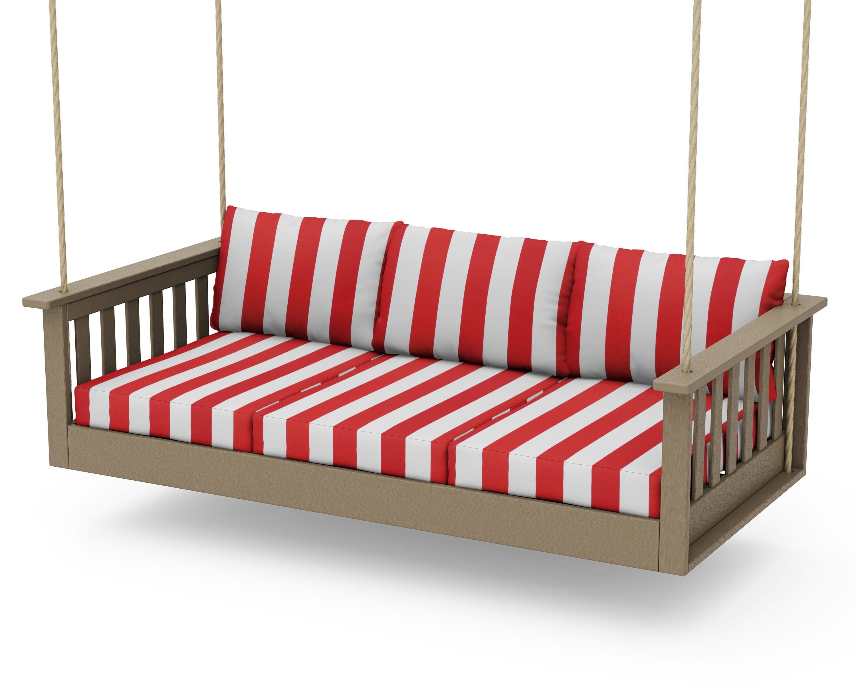 Vineyard Daybed Swing in Vintage Sahara / Cabana Stripe Crimson
