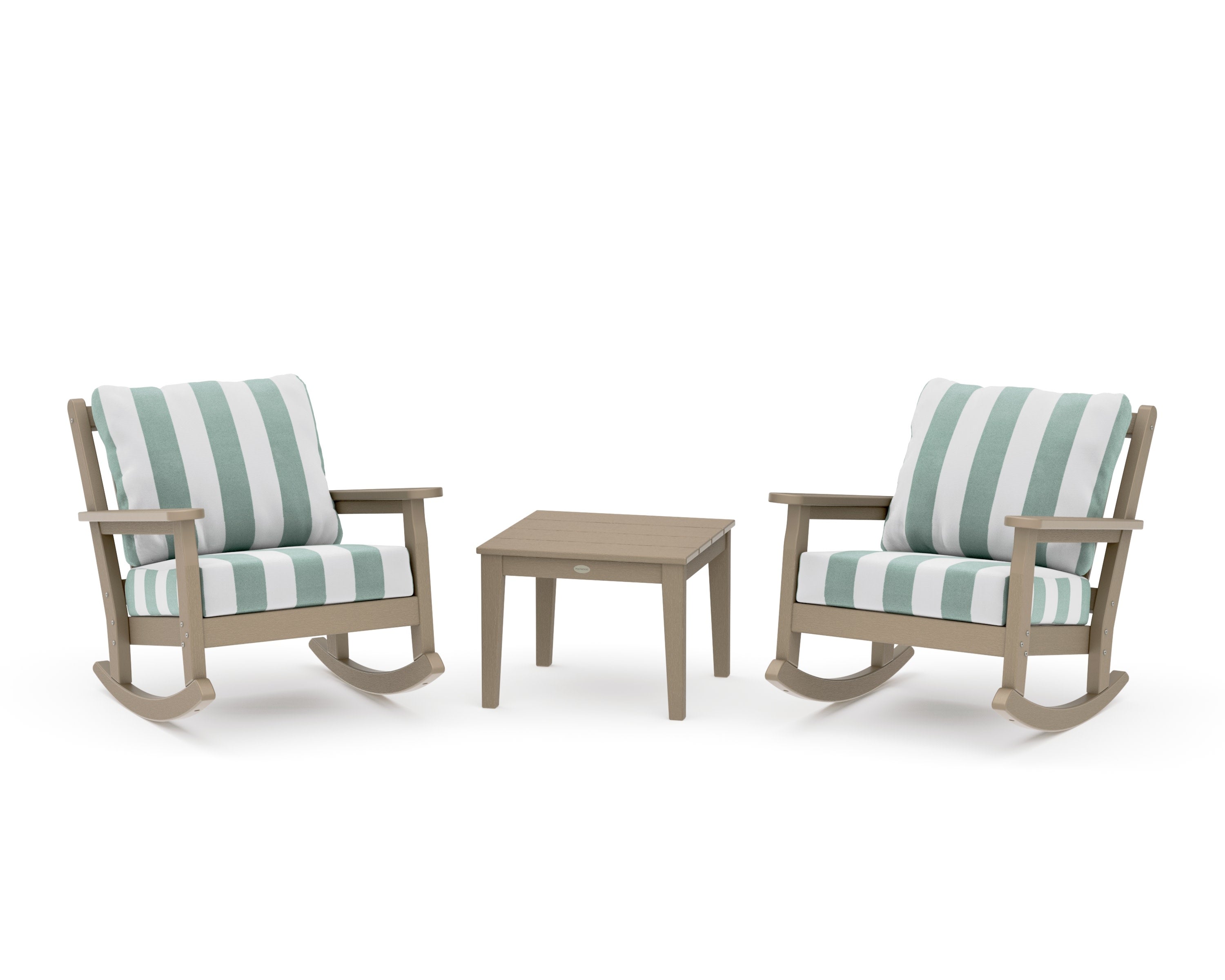 Chippendale 3-Piece Deep Seating Rocker Set in Vintage Sahara / Cabana Stripe Glacier Spa
